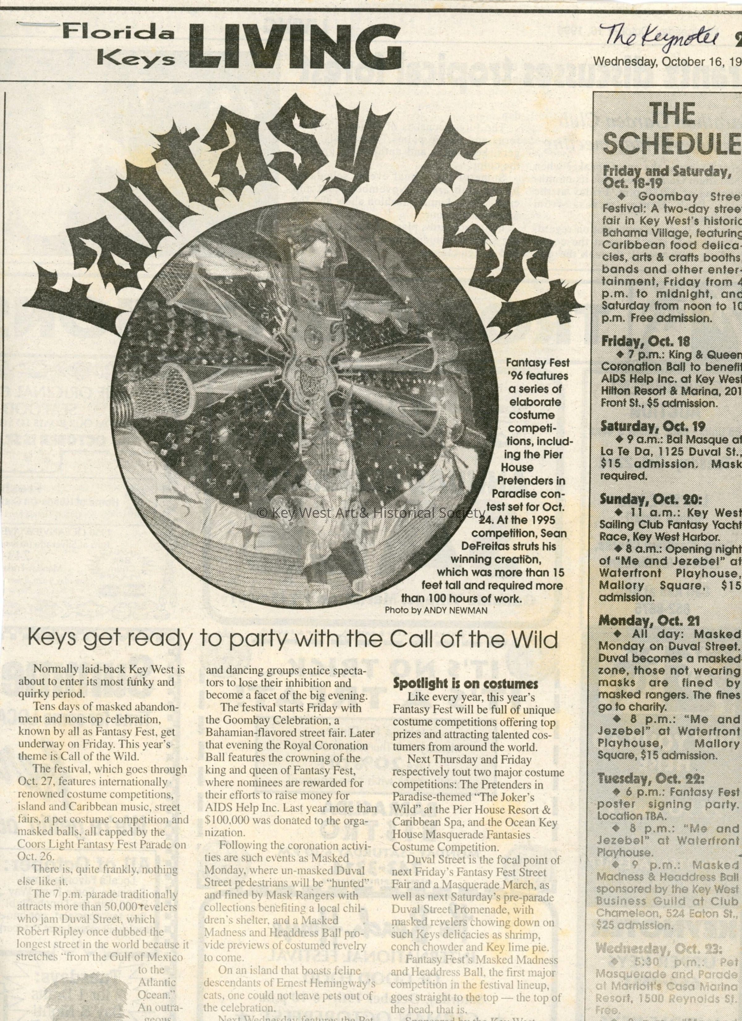An article in the Keynoter about Fantasy Fest that reads Keys get ready to party with the Call of the wild. picture number 1
