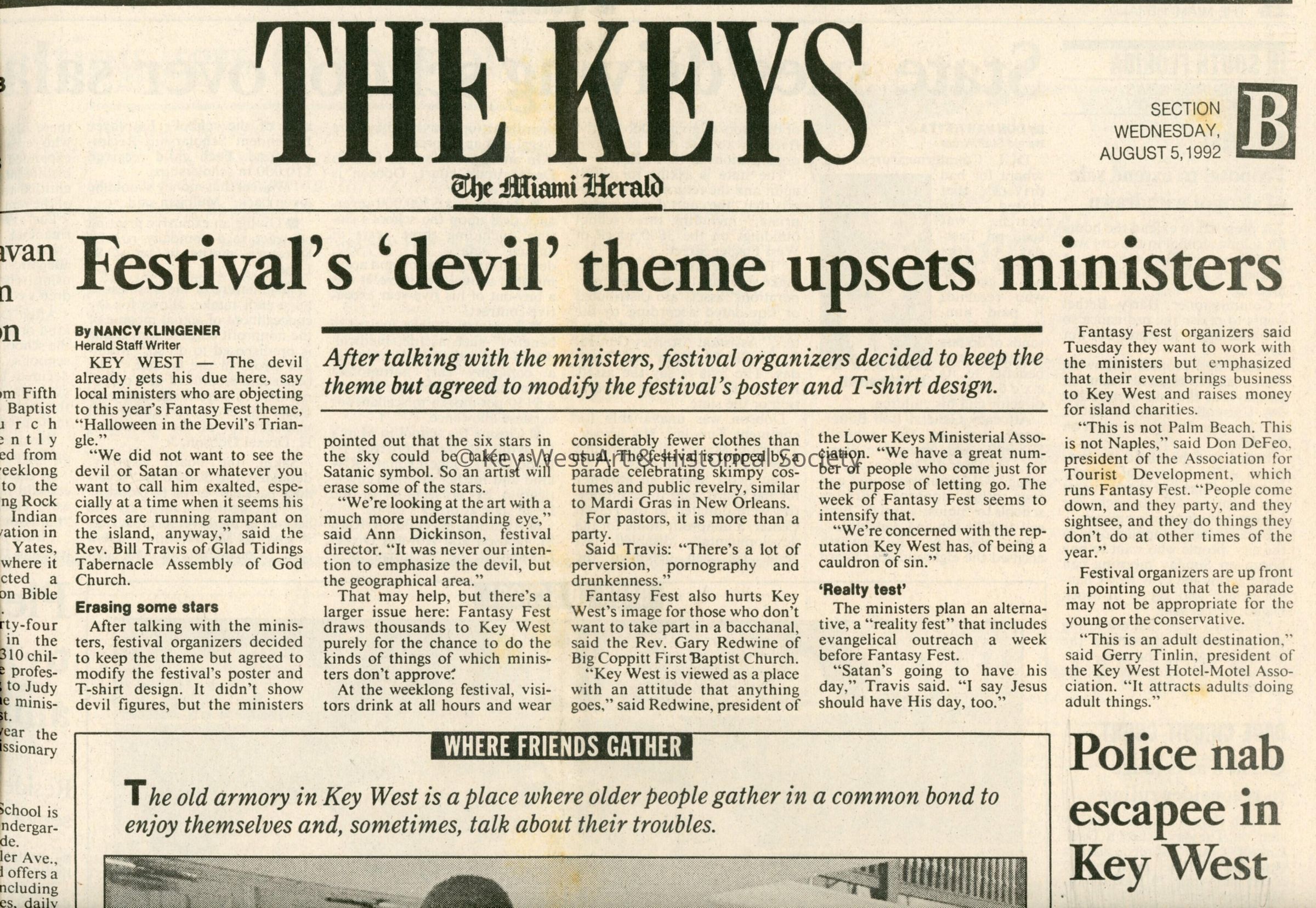 An article in the Miami Herald that reads Festival's devil theme upsets min