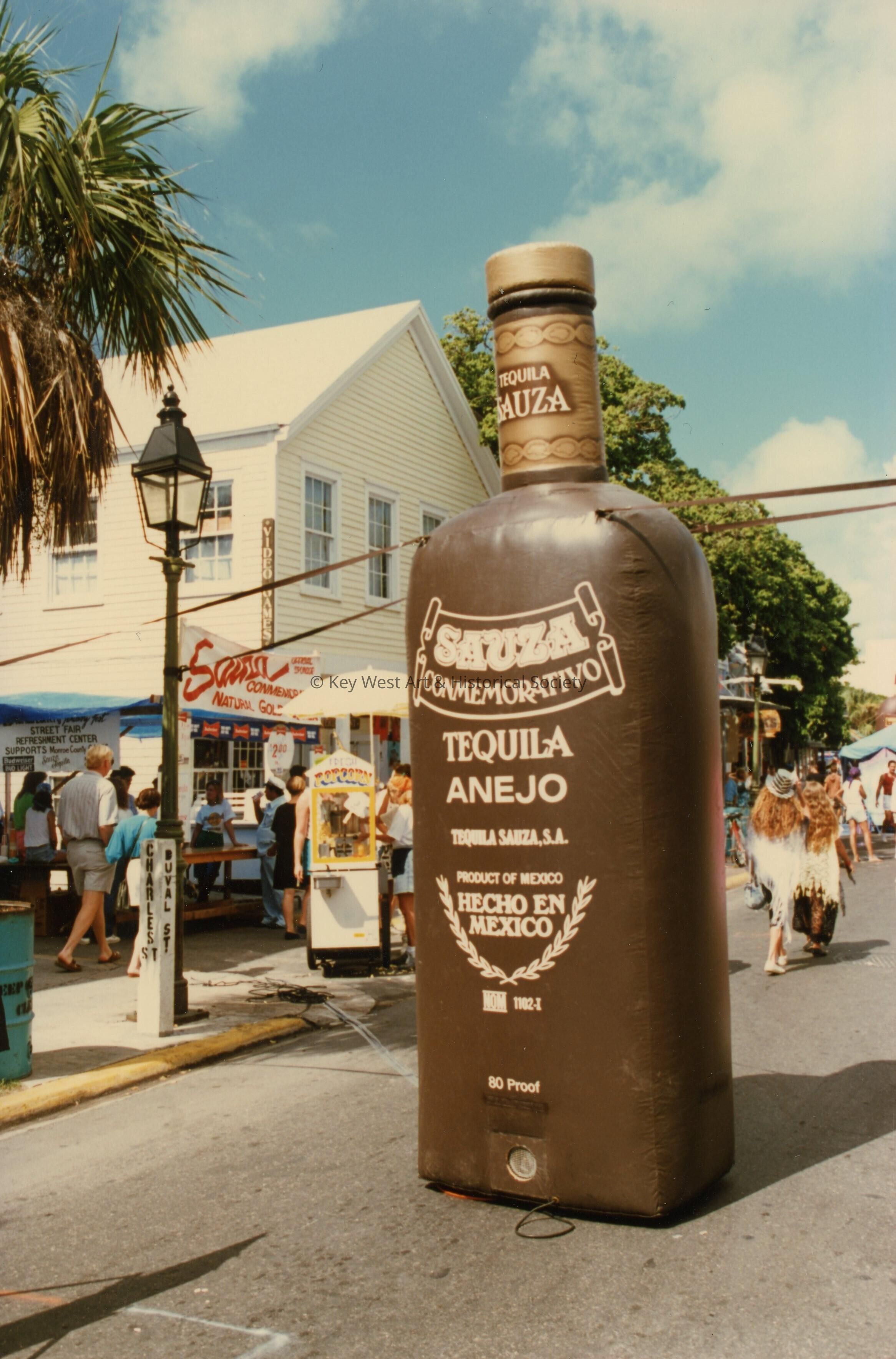 A huge blow up bottle of Sauza Tequila.