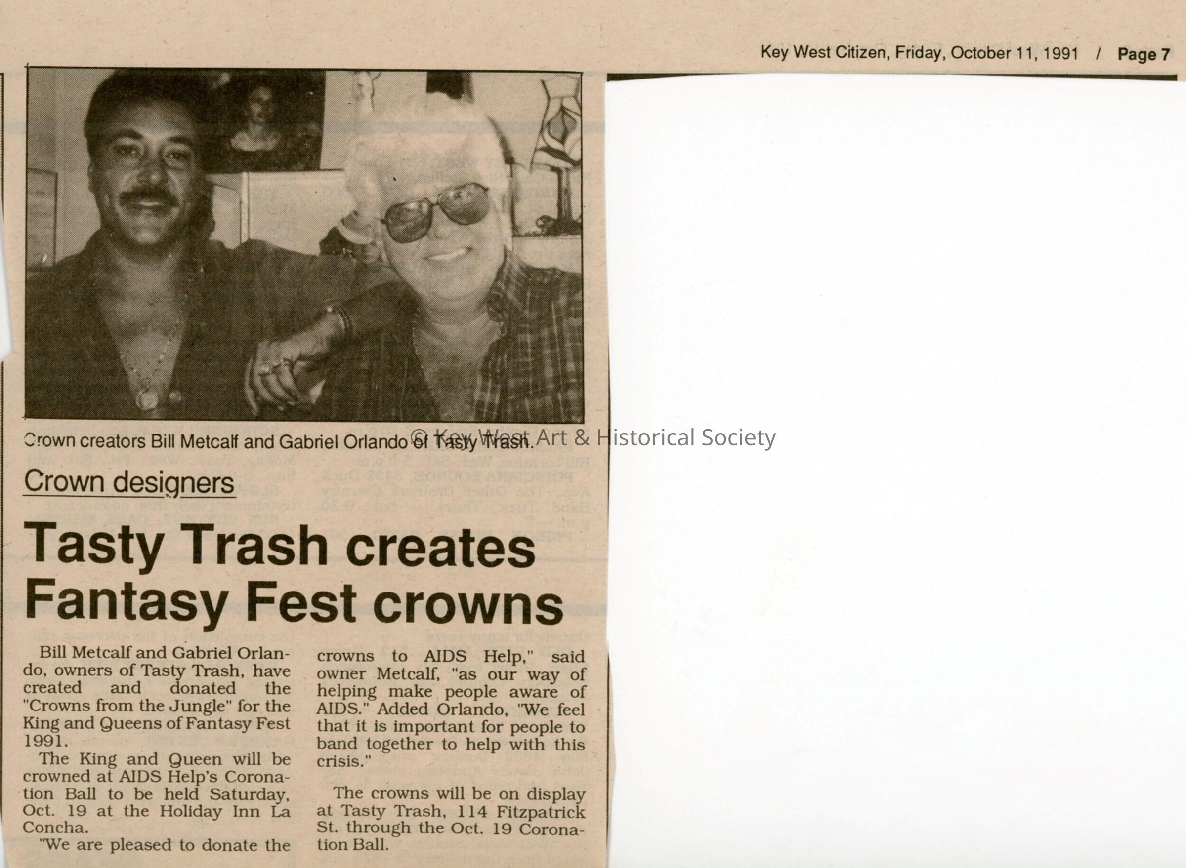 An article and a picture in the Key West Citizen that reads Tasty Trash cre