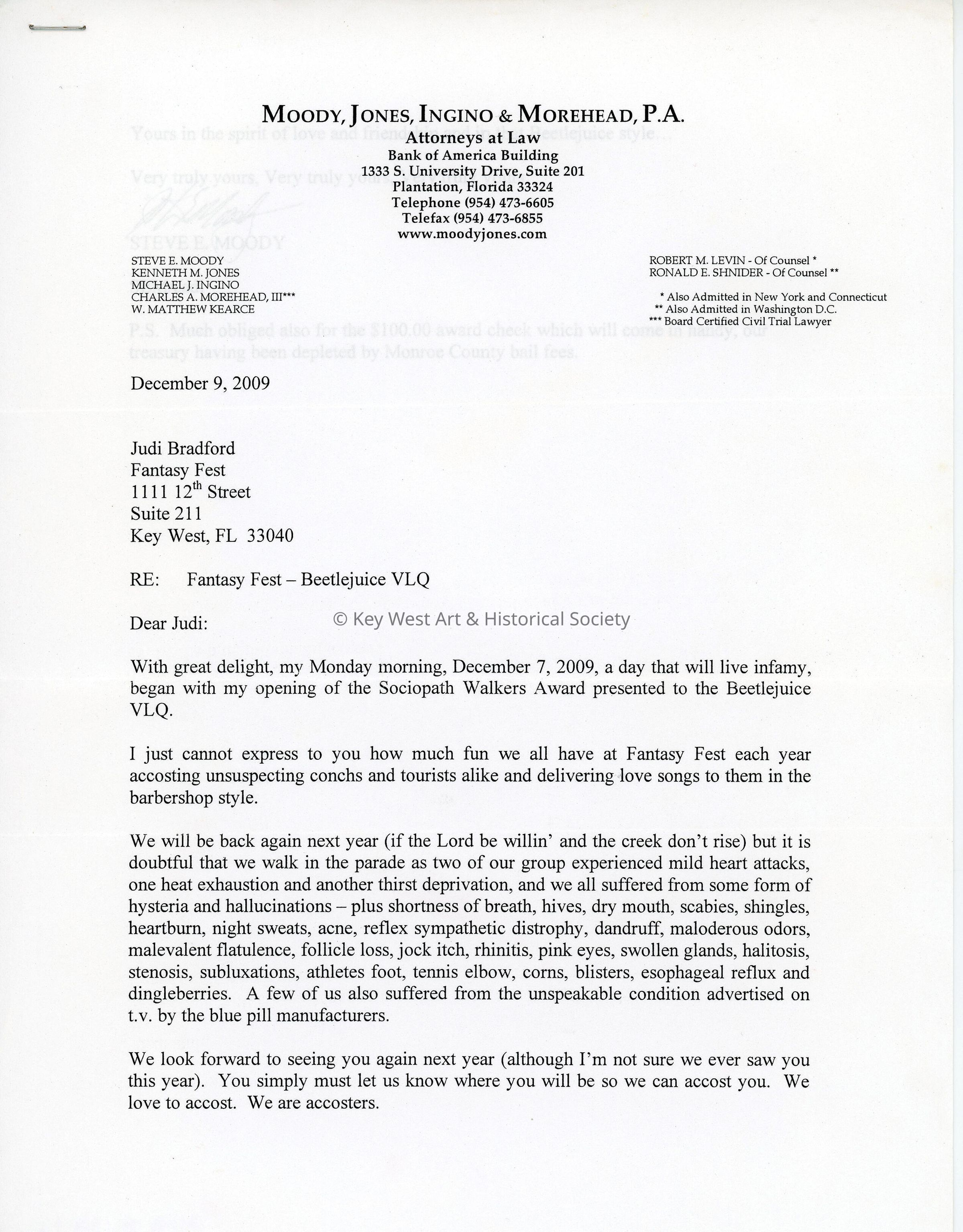 A letter to Judi Bradford from attorney Steve E. Moody. picture number 1
