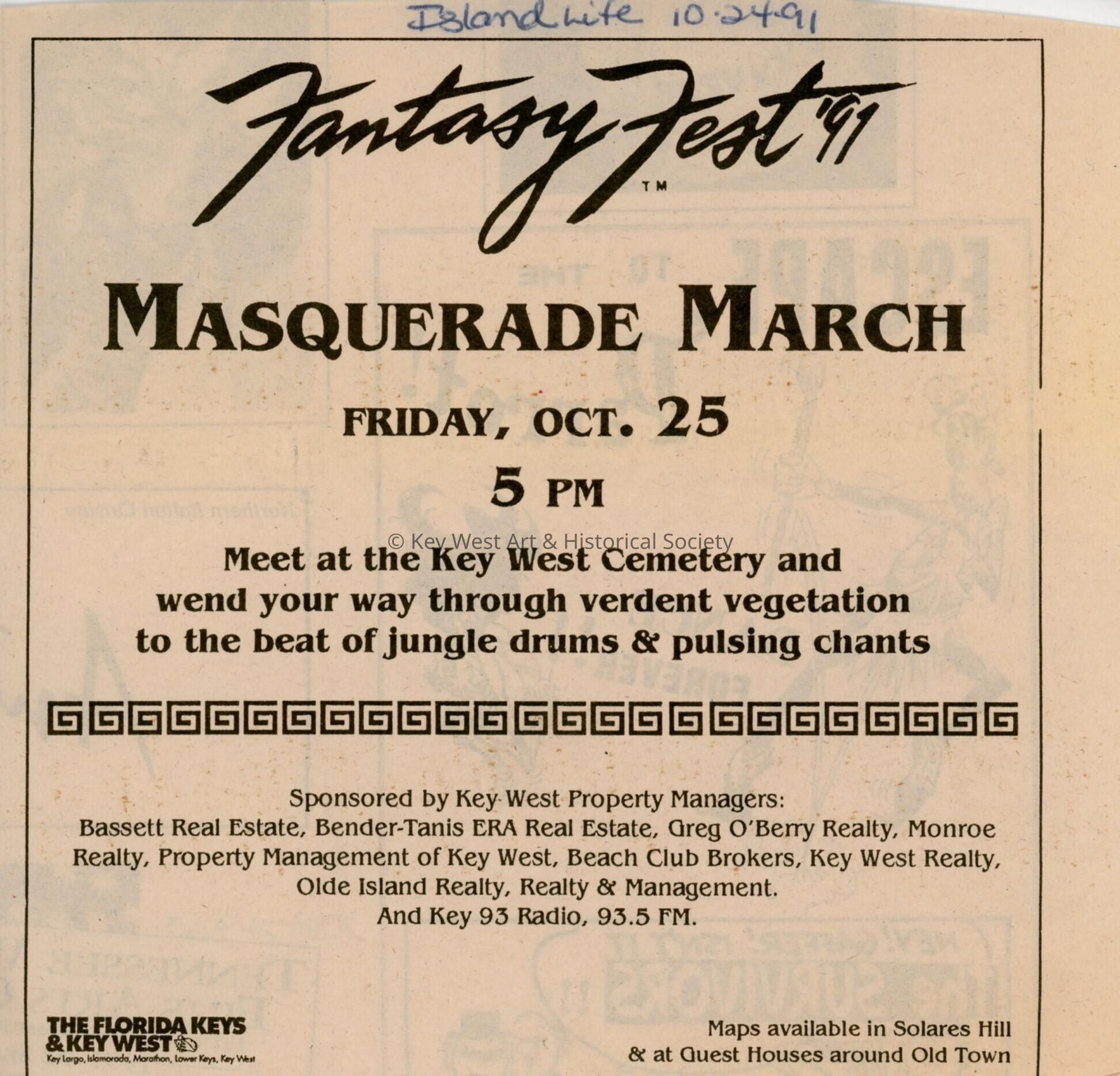 An article in the Island Life newspaper that reads Fantasy Fest 1991 Masque