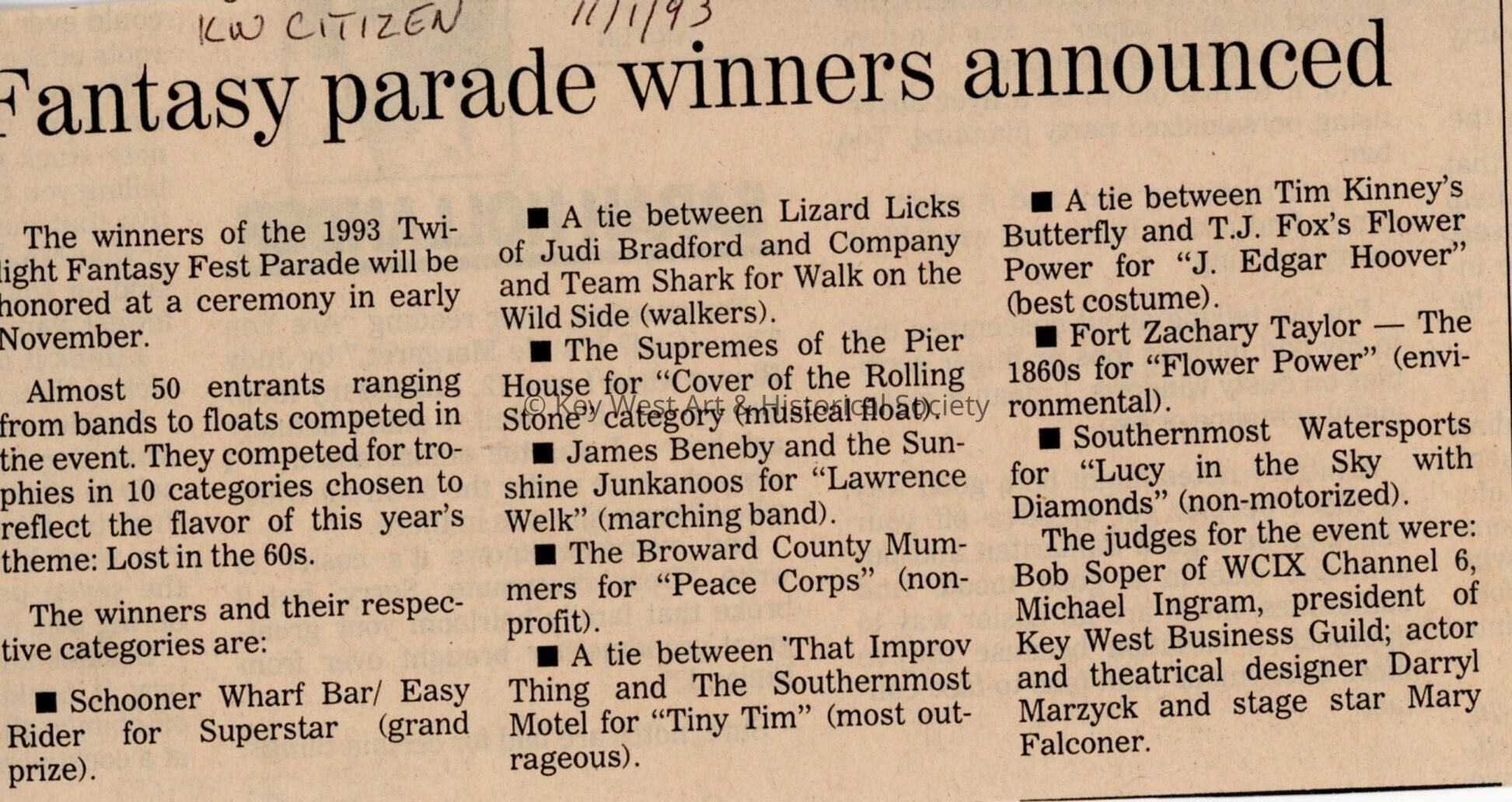An article in the Key West Citizen about Fantasy Fest that reads Fantasy pa