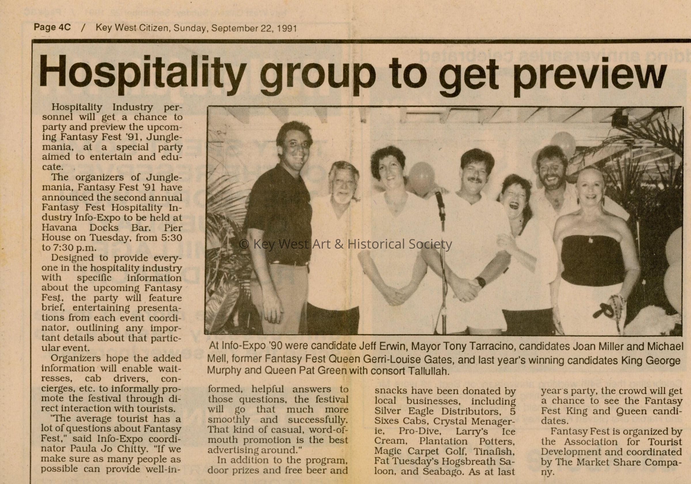 An article in the Key West Citizen that reads Hospitality group to get prev