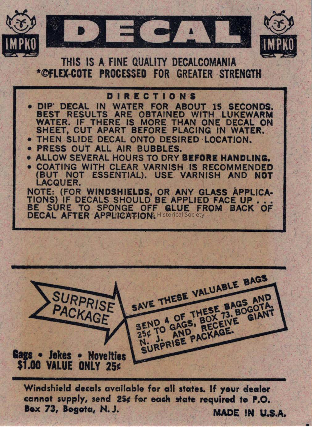Aerial Key West Travel Decal Instructions; Copyright: © Key West Art & Historical Society; Origformat: Artifact