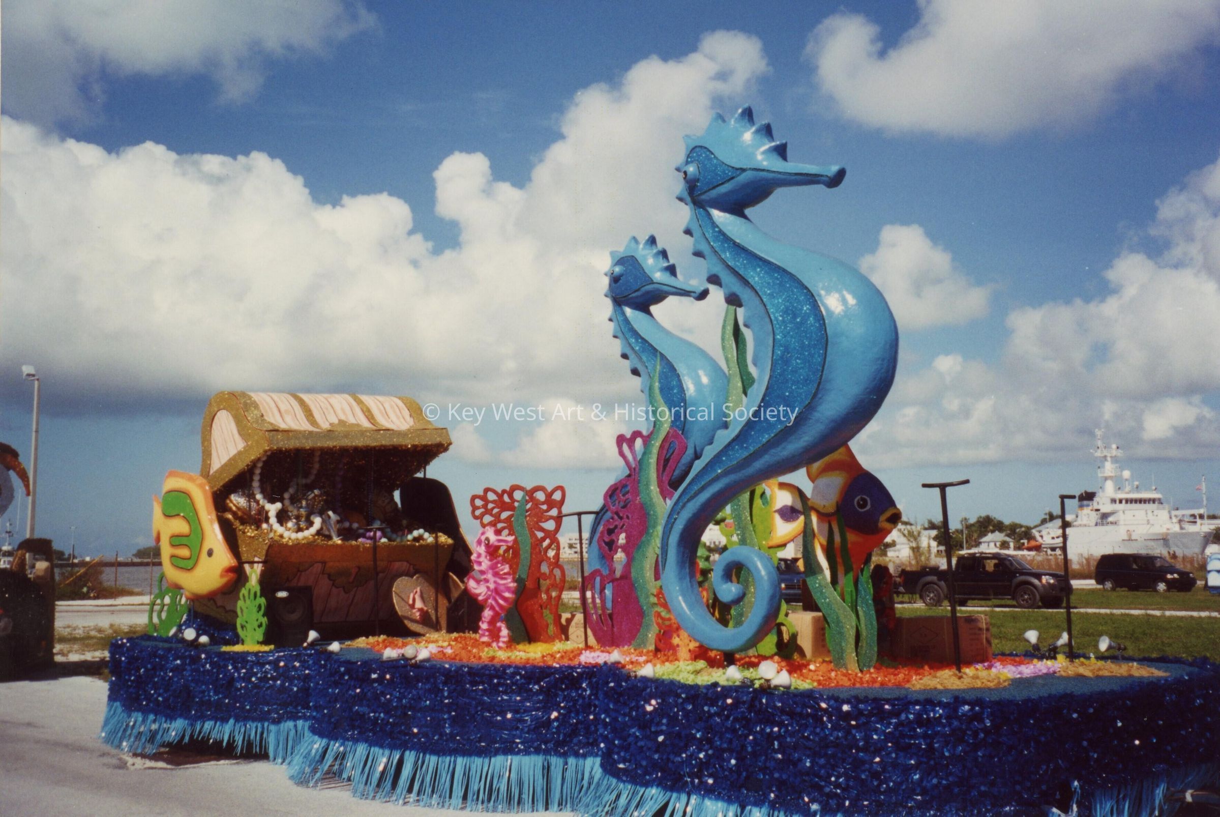 A float that is waiting for the parade to start.