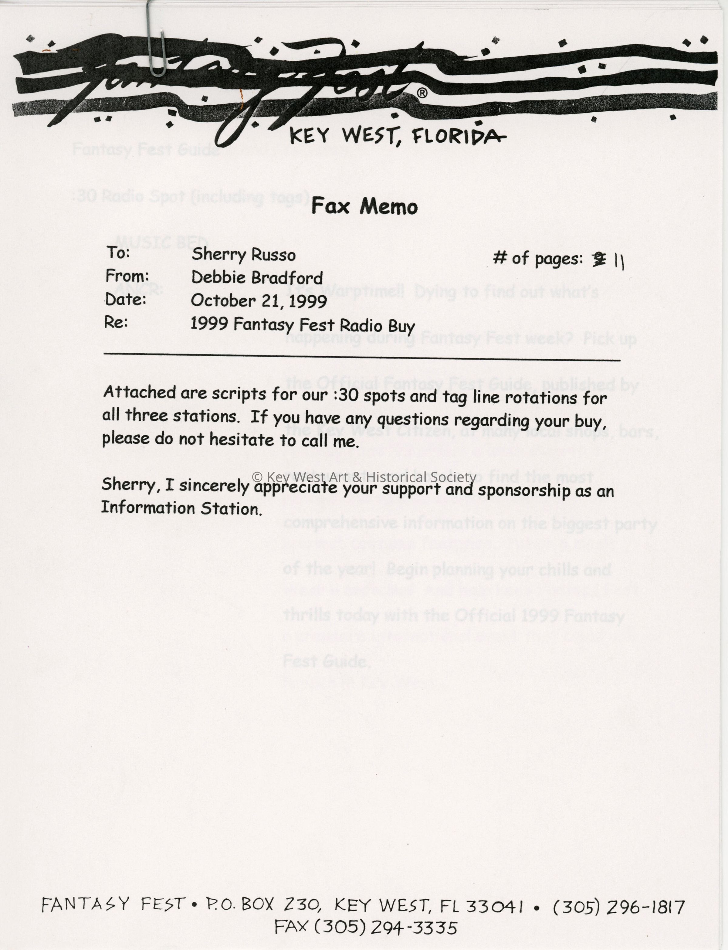 A fax from Debbie Bradford to Sherry Russo of a List of scripts. picture number 1