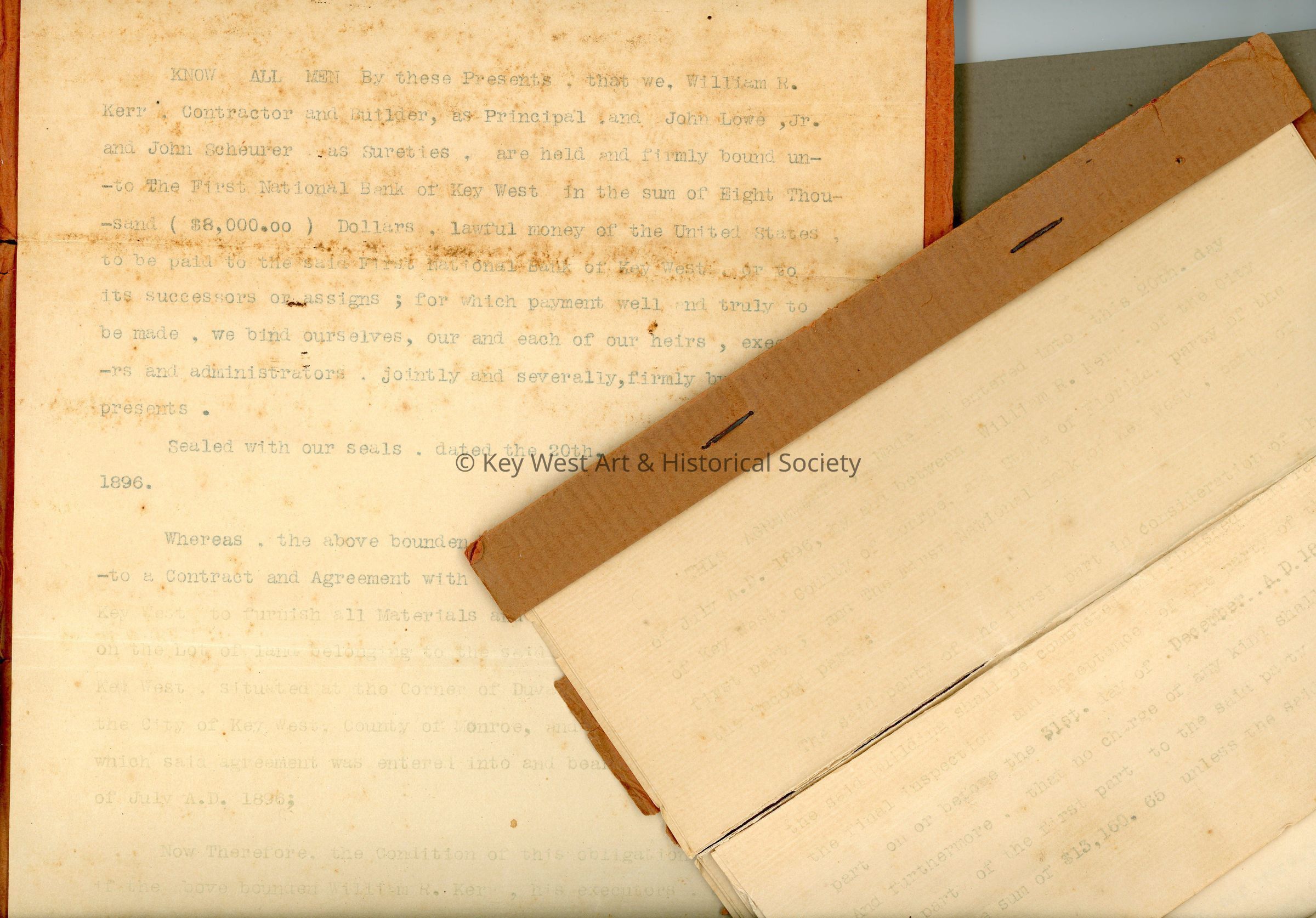 First National Bank Construction Contract; © Key West Art & Historical Society
