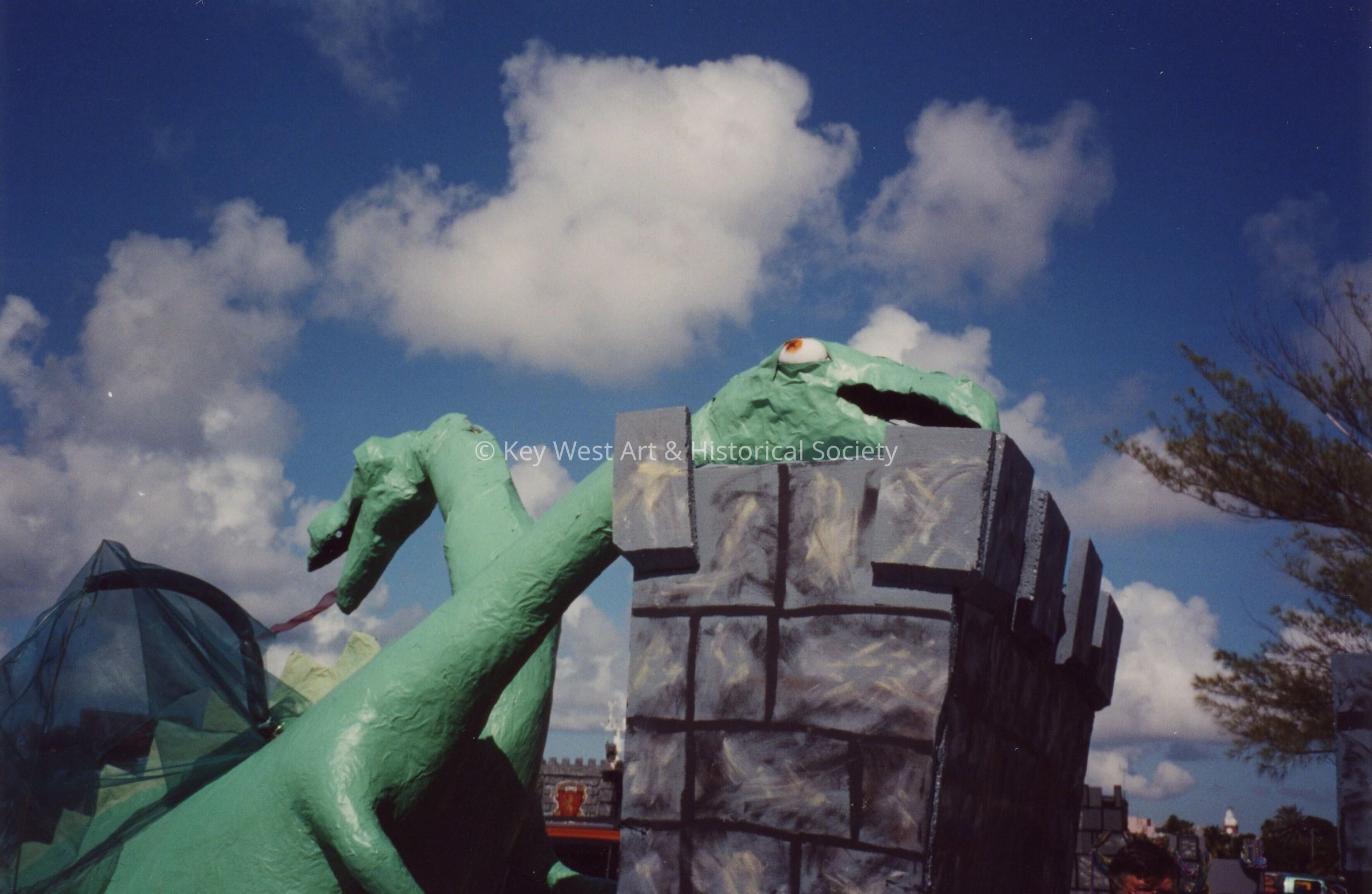 A float that is waiting for the parade to start.