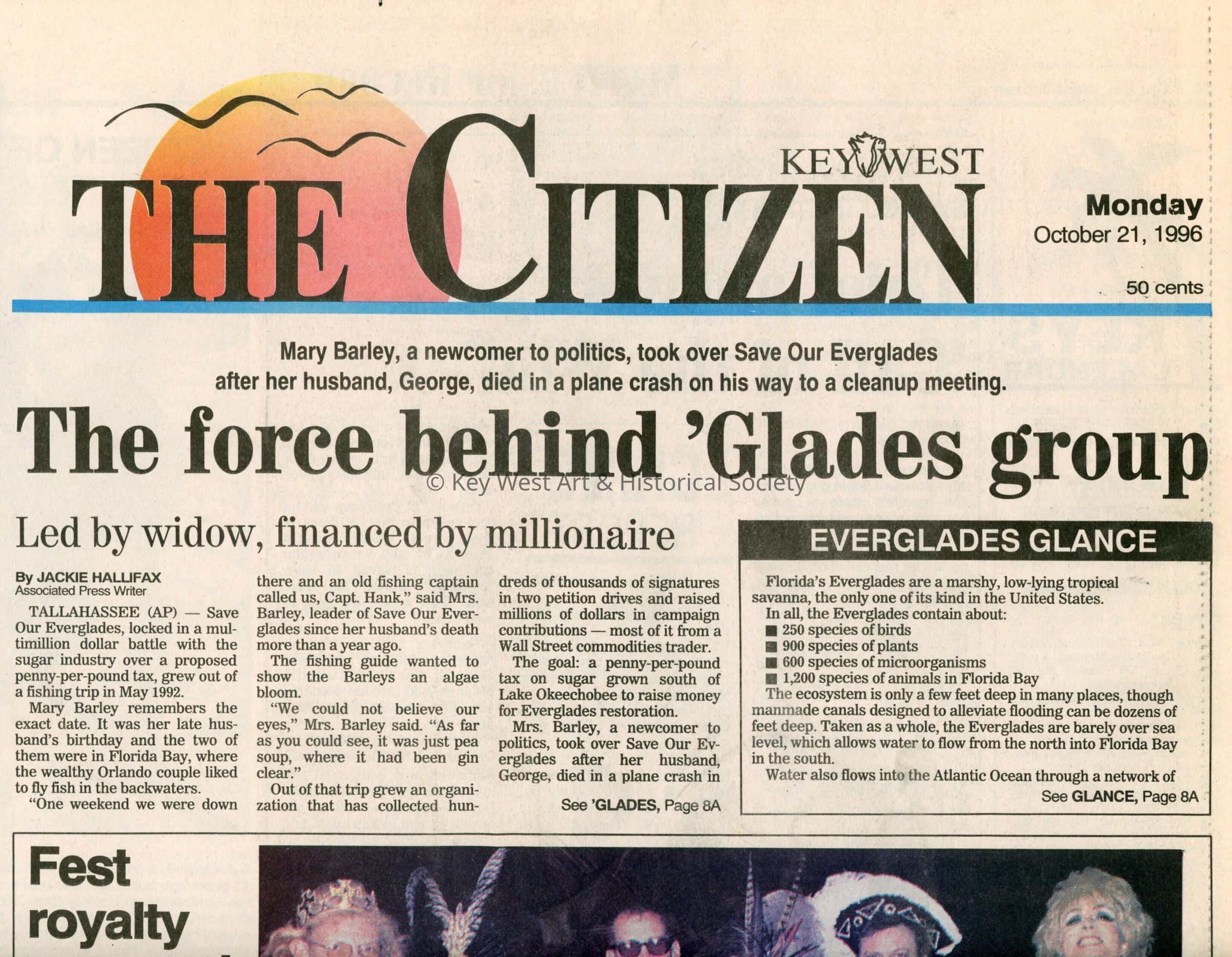 An article in the Key West Citizen that reads Fest royalty crowned.