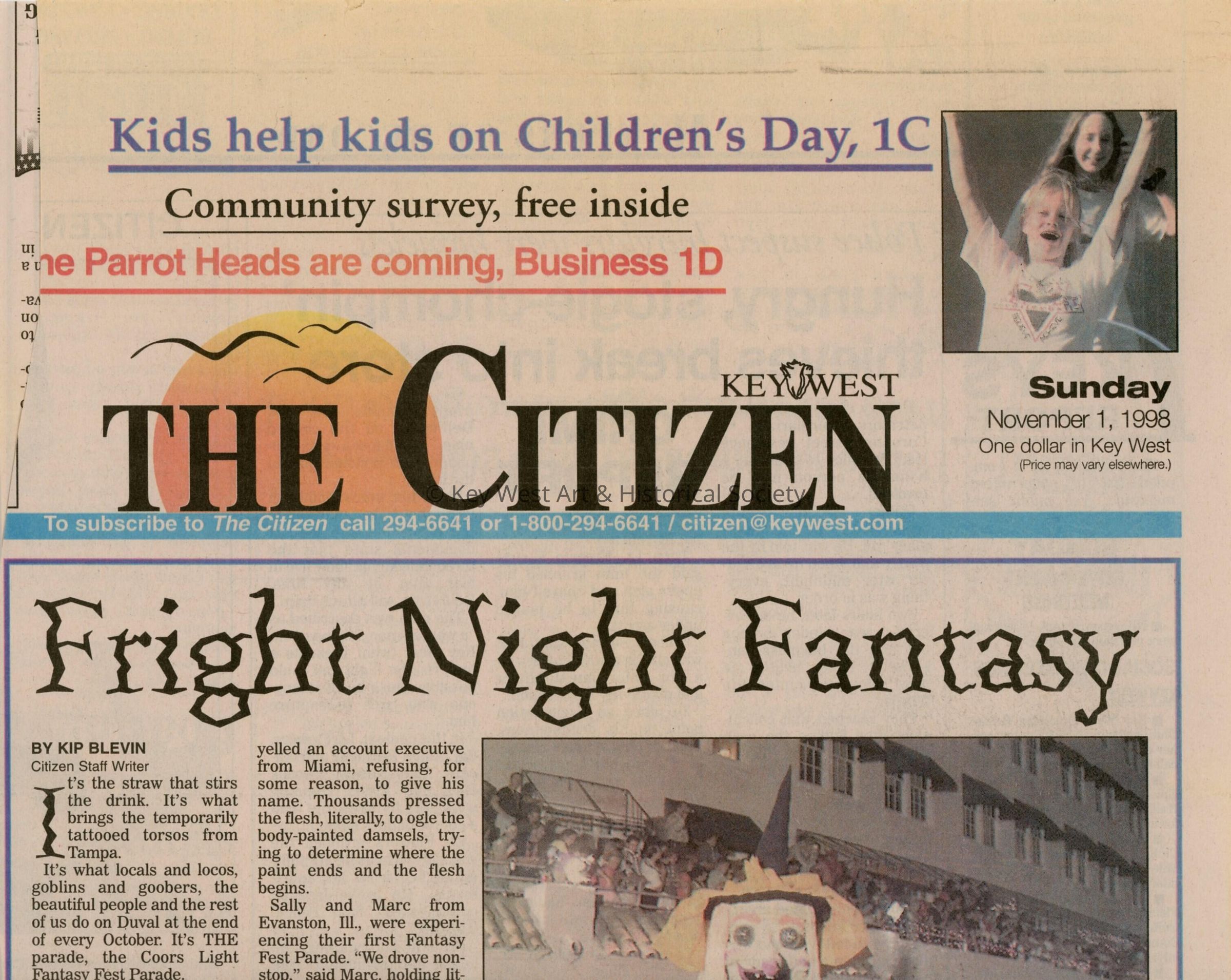 An article in the Key West that reads Fright Night Fantasy.