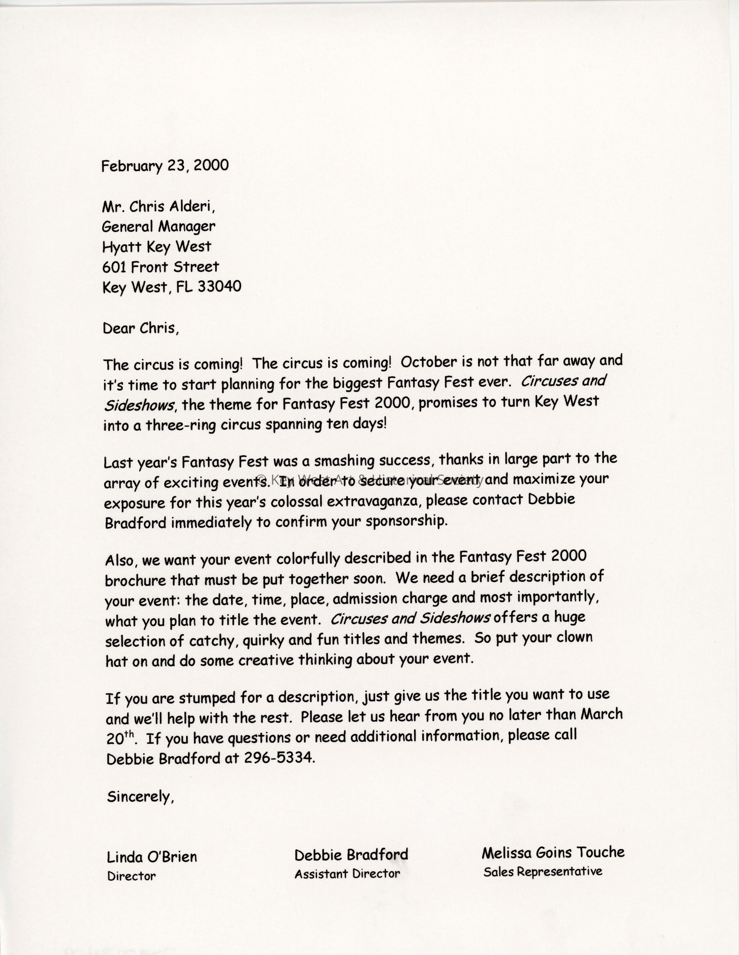 A letter to Chris Alderi about the upcoming Fantasy Fest. picture number 1