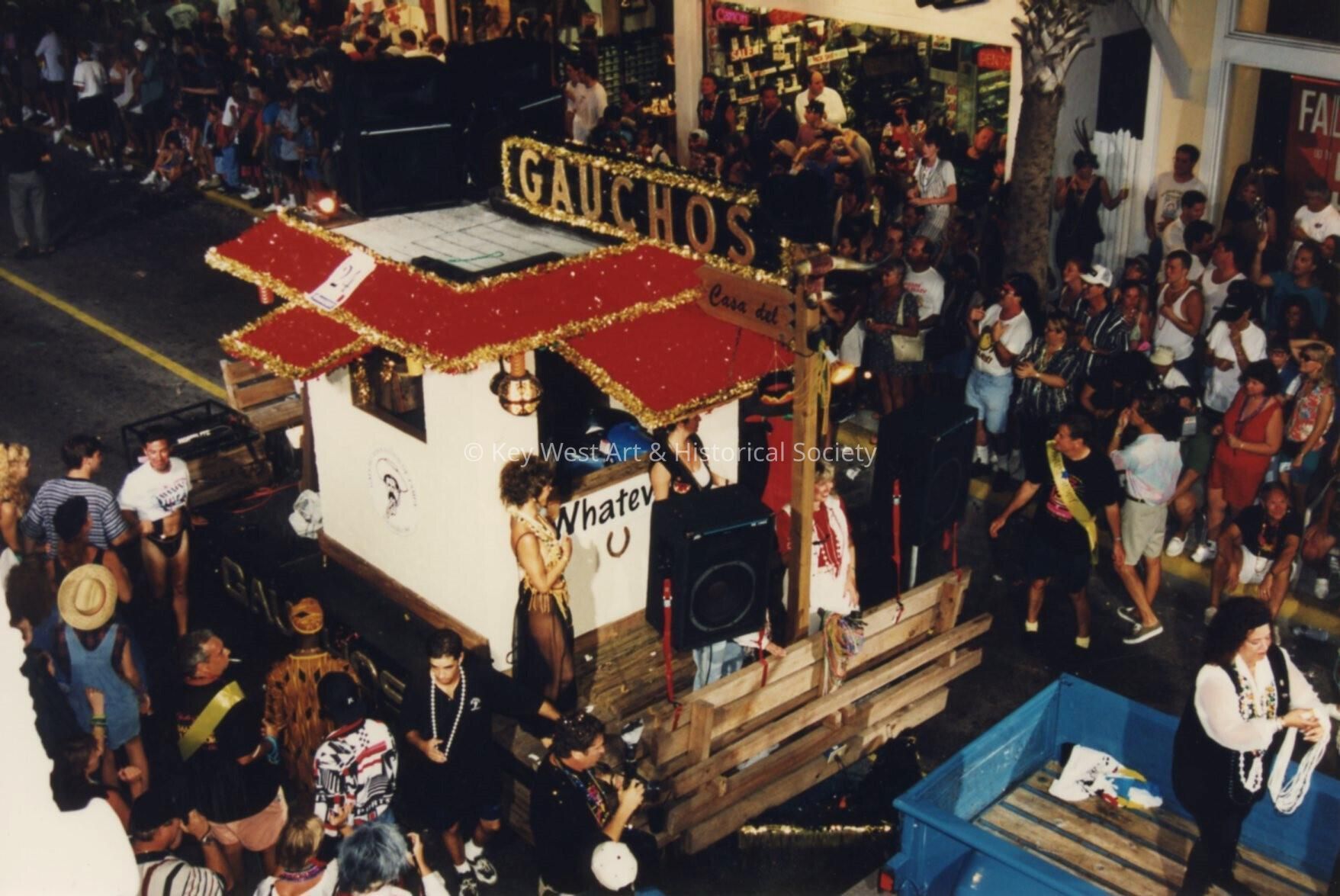 A float in the parade that reads Gauchos.