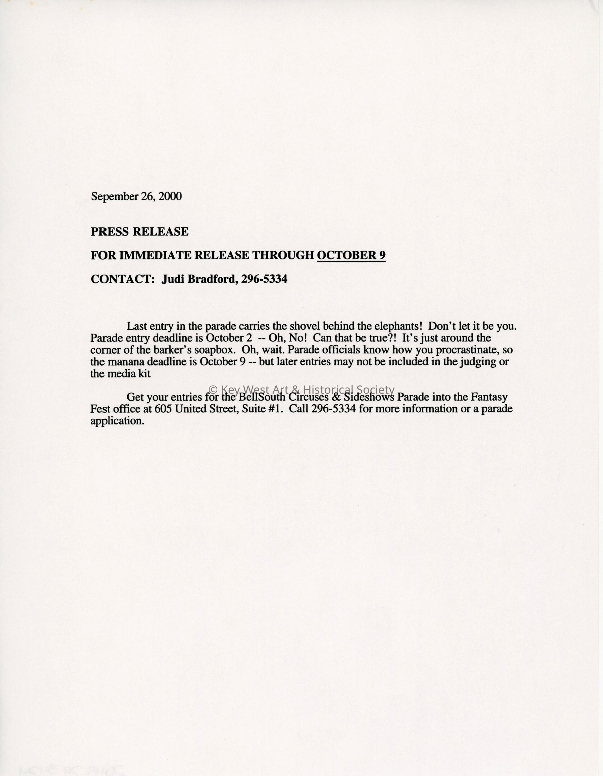 A press release about the parade deadline. picture number 1