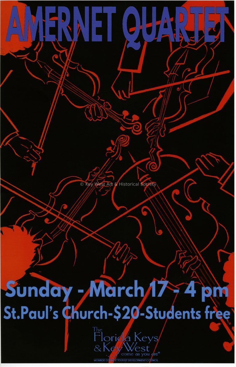 'Amernet Quartet' Impromptu Classical Concerts Poster; © Key West Art & Historical Society