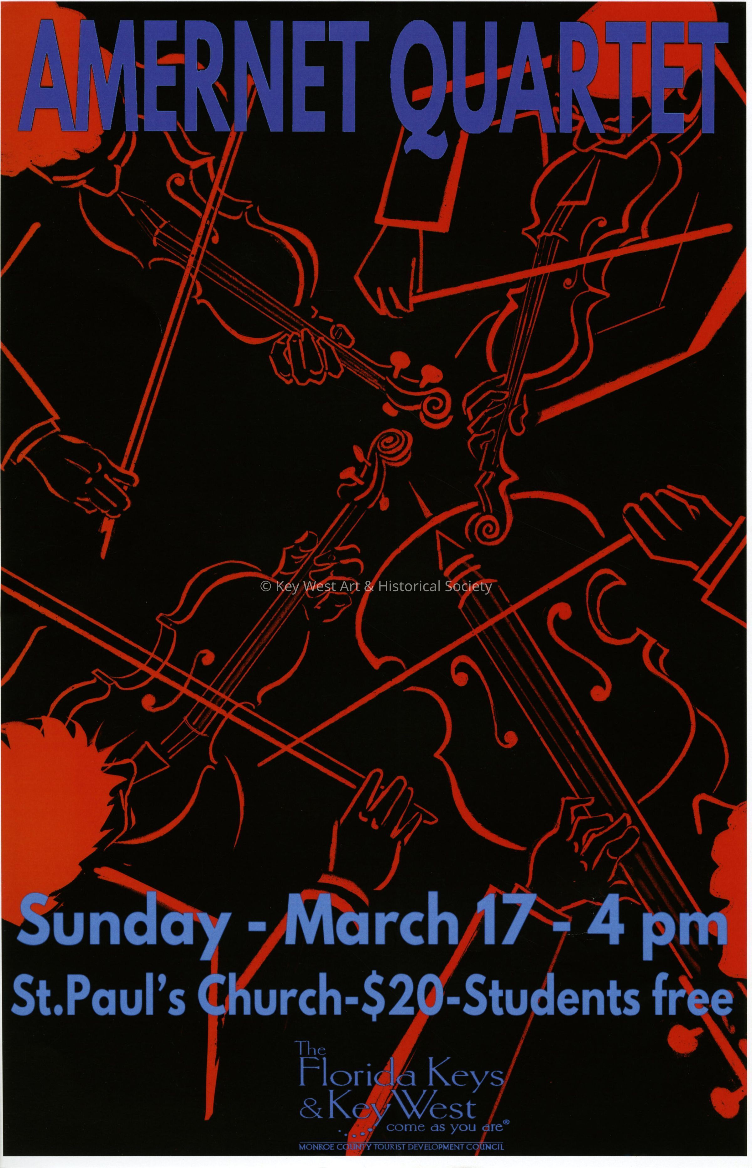 'Amernet Quartet' Impromptu Classical Concerts Poster; © Key West Art & Historical Society