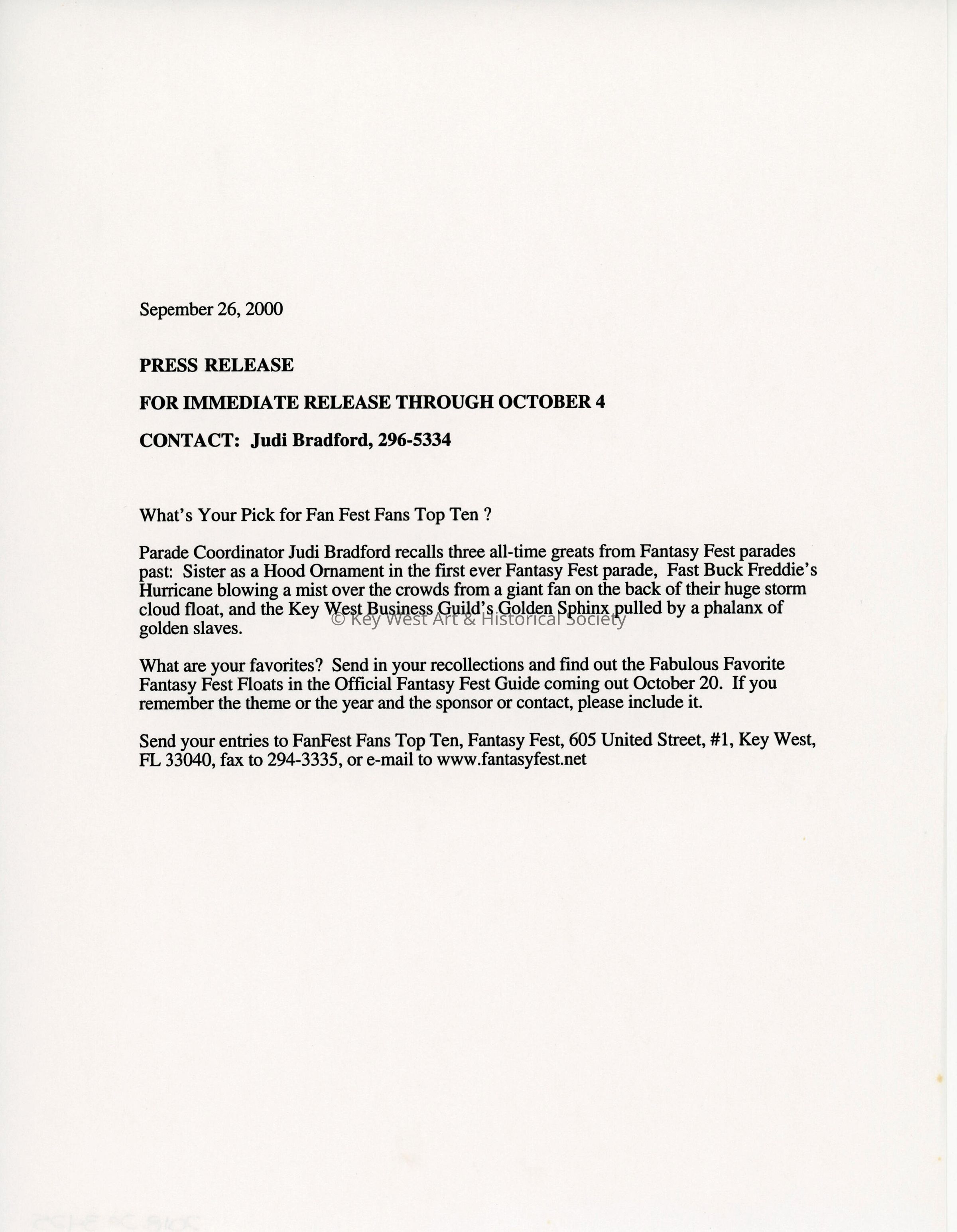 A press release looking for prior favorite parade floats. picture number 1