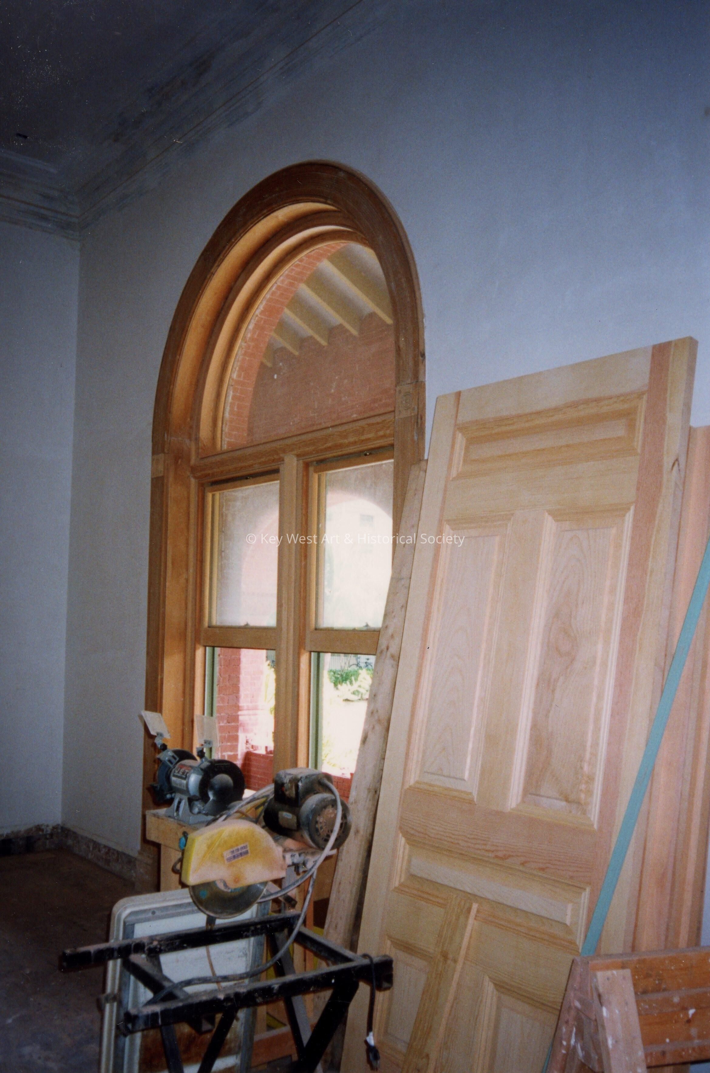 A window and a door.