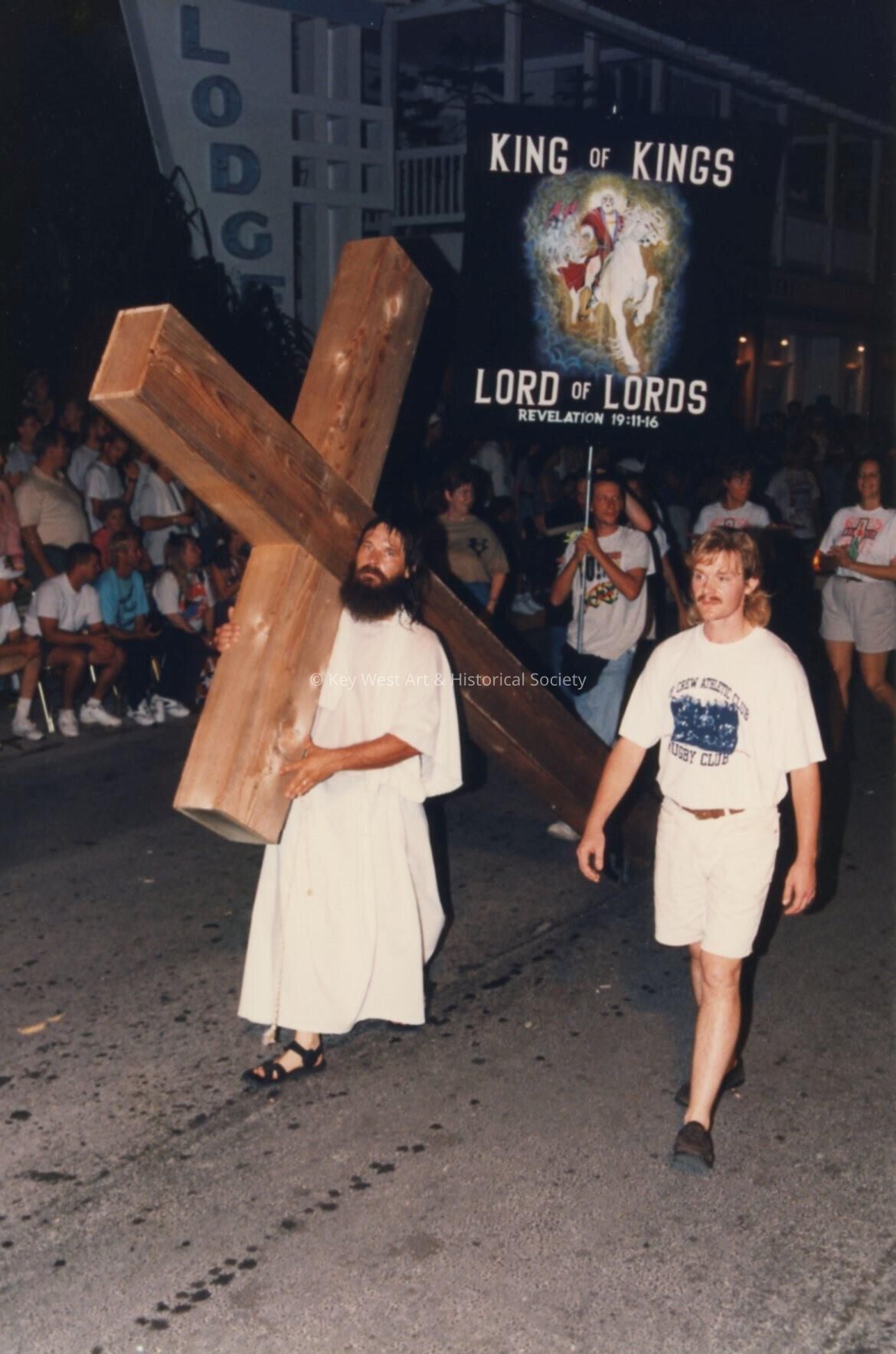 An unknown group of religious people walking in the parade.