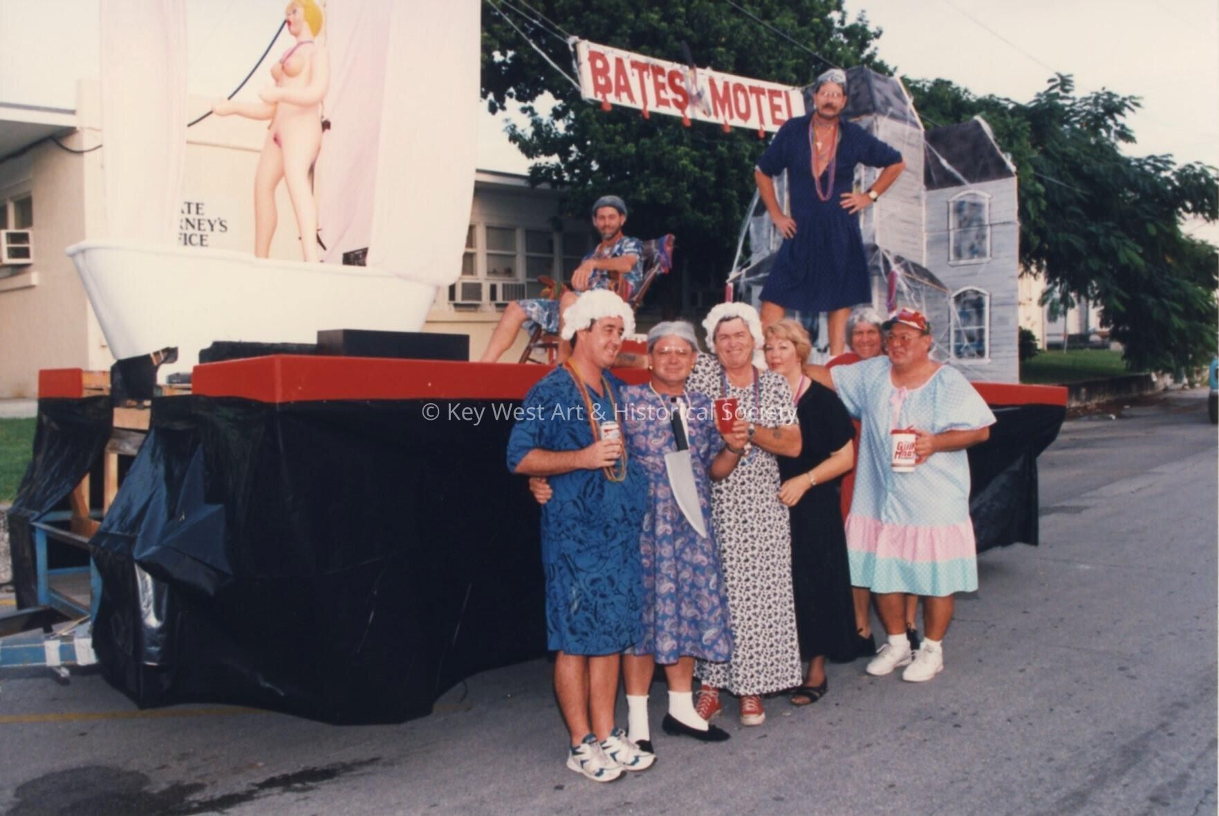 A float that reads Bates Motel.