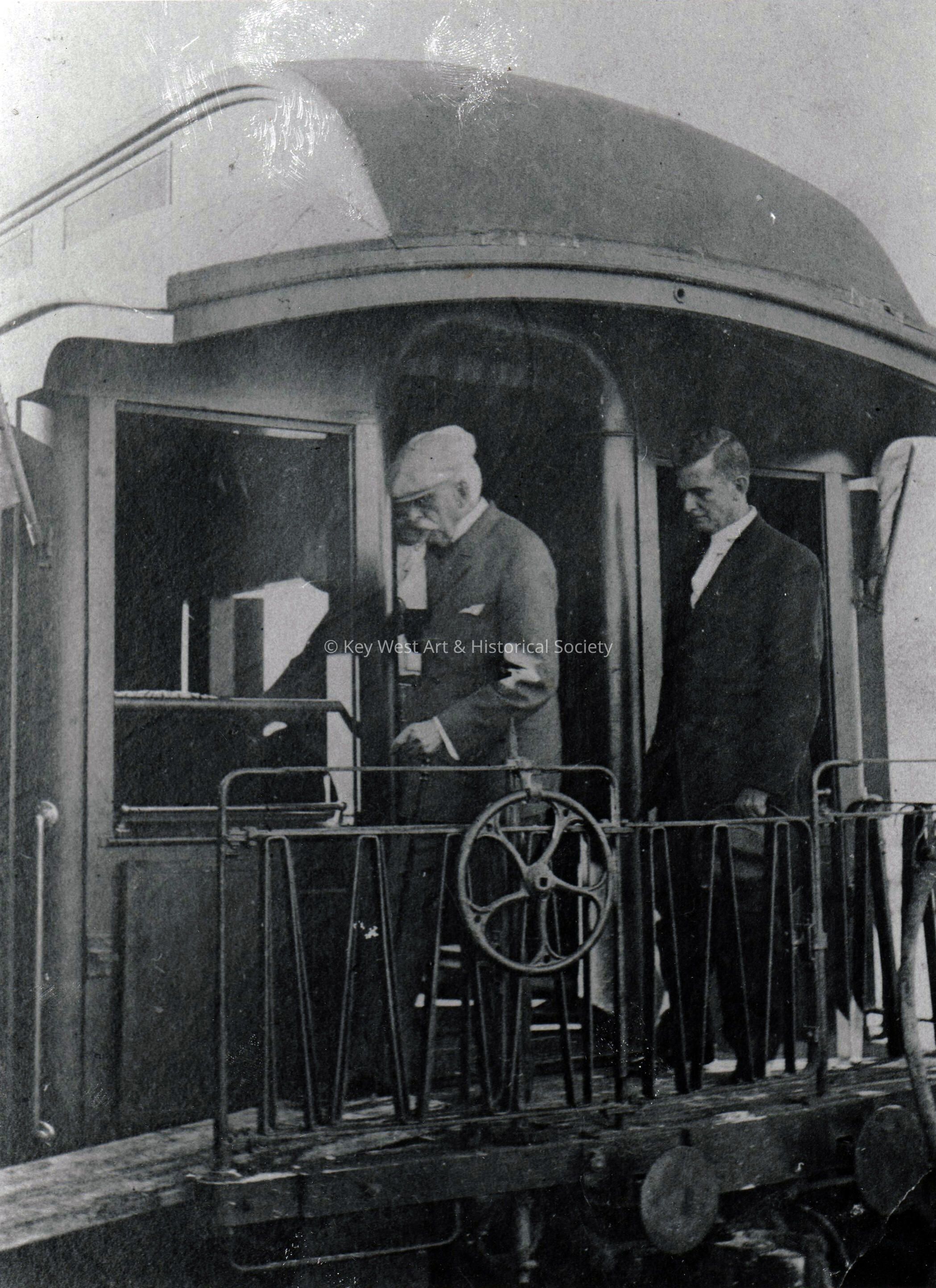 Henry Flagler Exiting Oversea Railway Train Car; © Key West Art & Historical Society