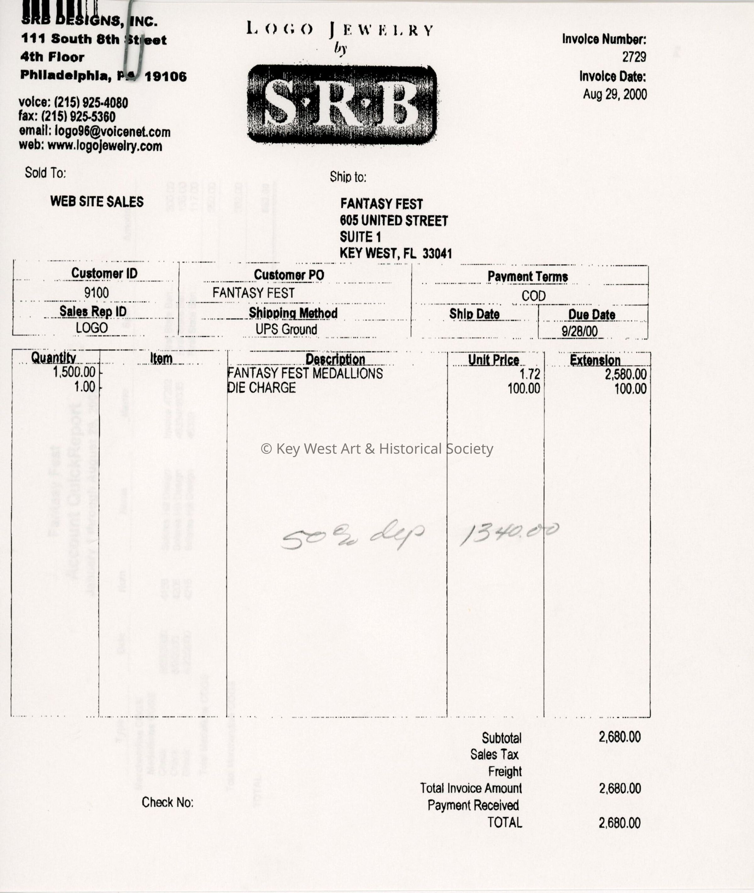 A receipt for the Fantasy Fest medallions.