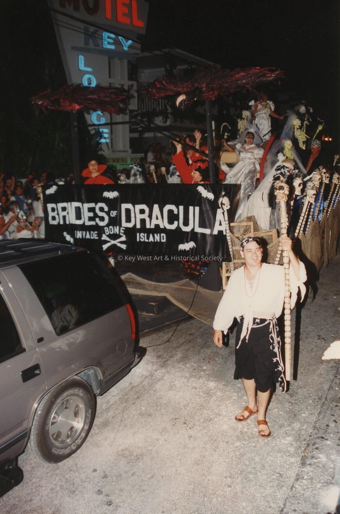 A float in the parade that reads Brides of Dracula.