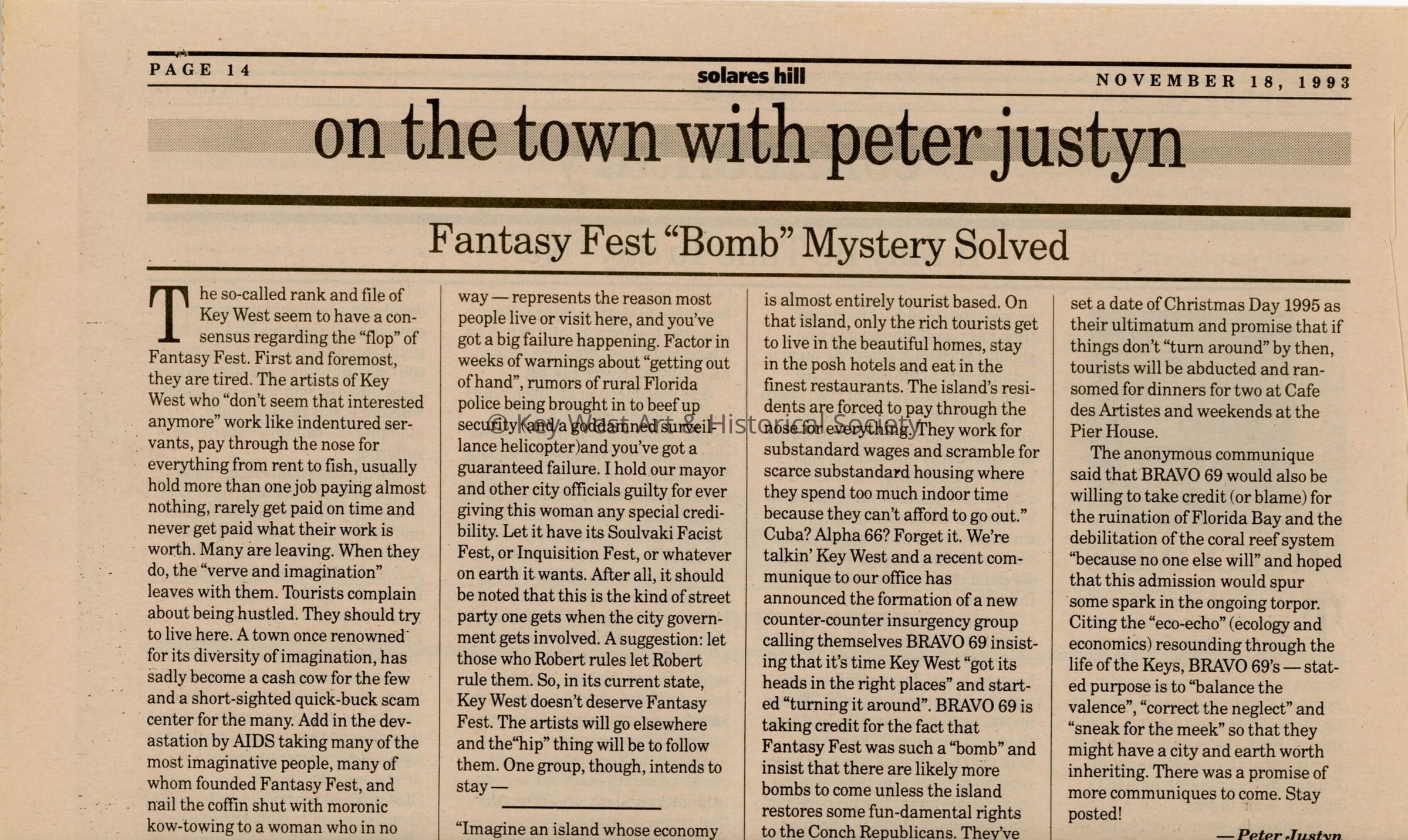 An article in the Solares Hill newspaper that reads Fantasy Fest 