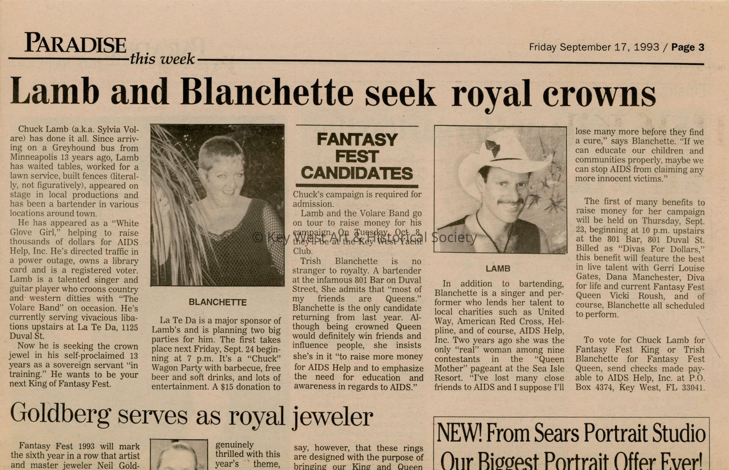 An article that reads Fantasy Fest 1993 poster designed by Kathleen Elgin.