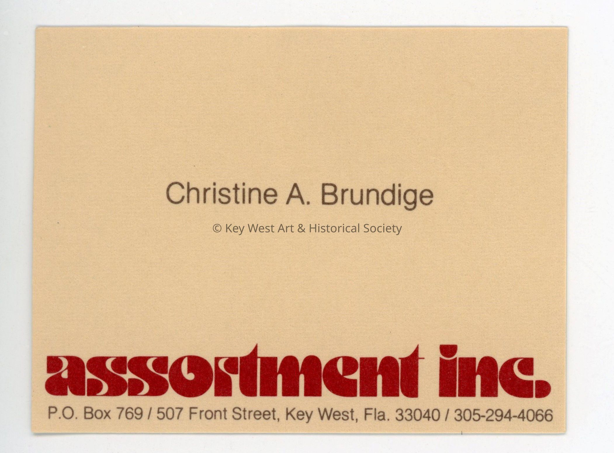 Assortment Inc. Business Card; © Key West Art & Historical Society