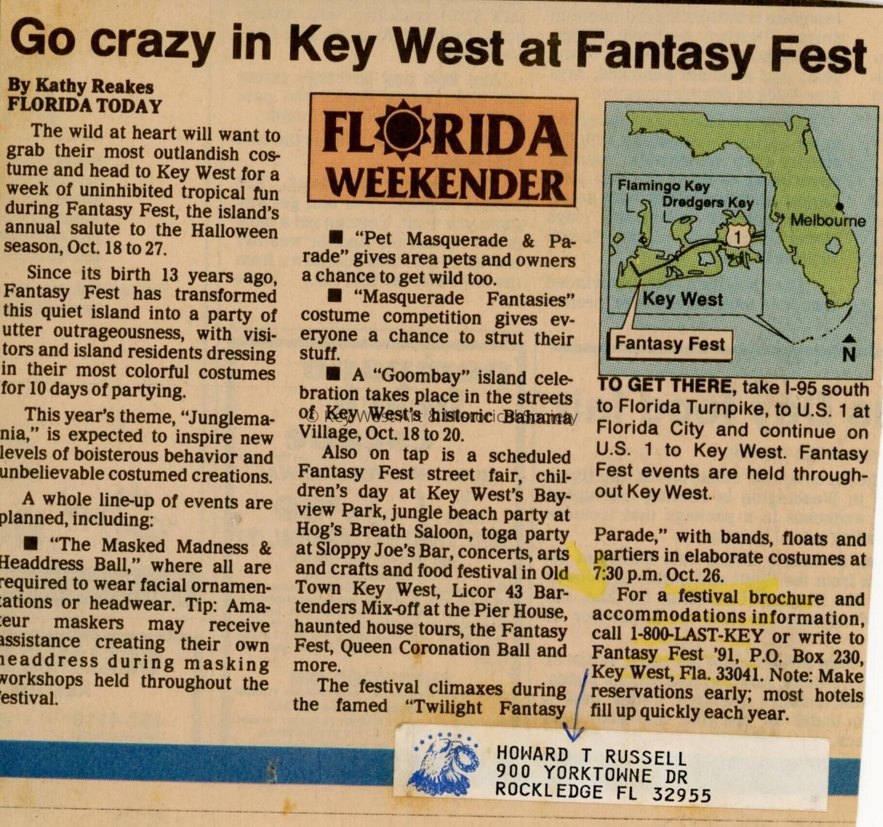 An article in the Key West Citizen that reads Go crazy in Key West at Fanta