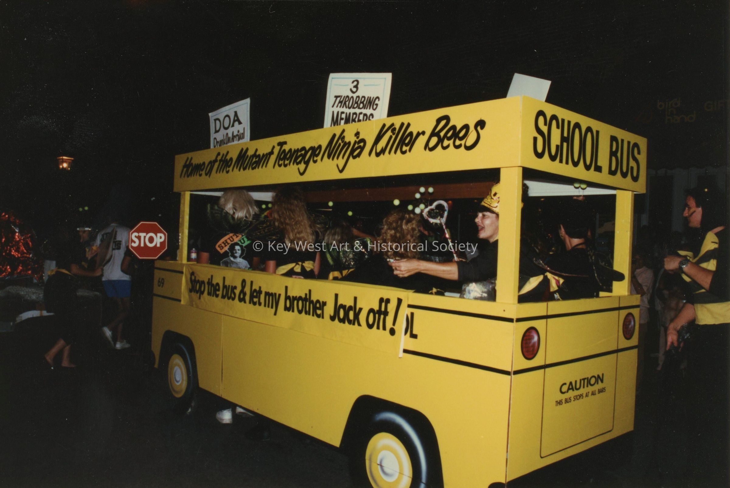 A float in the parade. It reads ninja killer bees.
