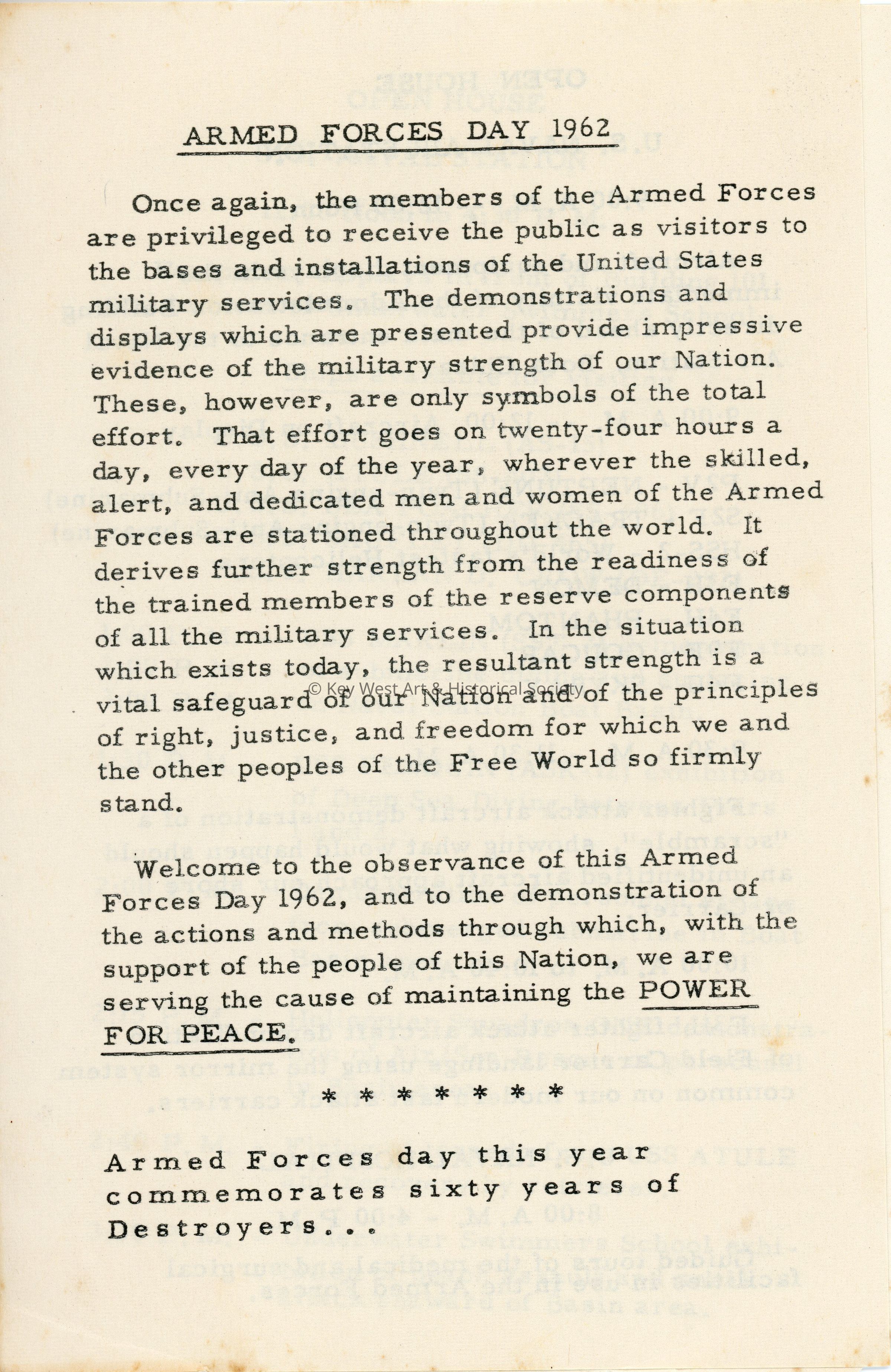 Armed Forces Day 1962; © Key West Art & Historical Society