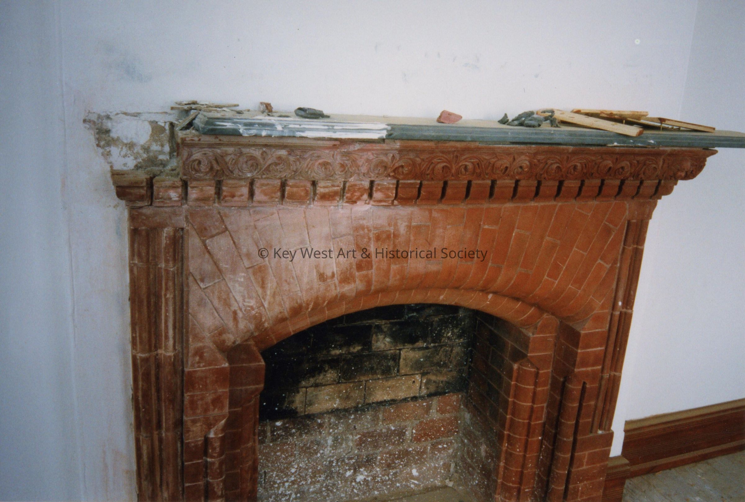 A fireplace.