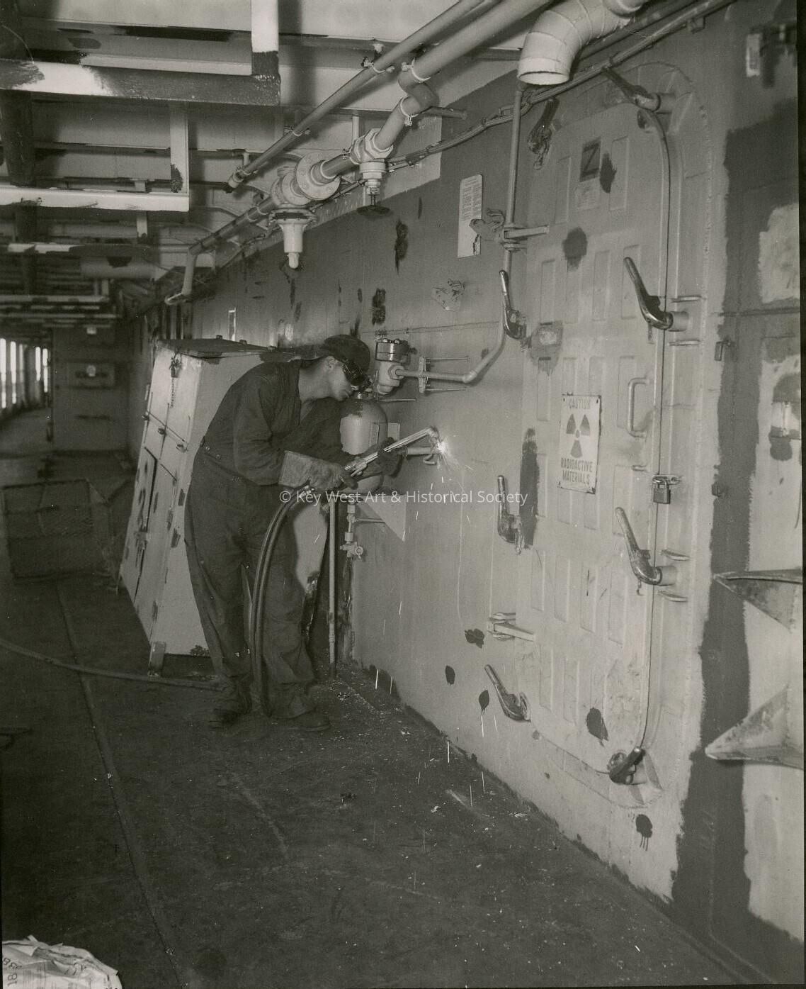 A ship being worked on
