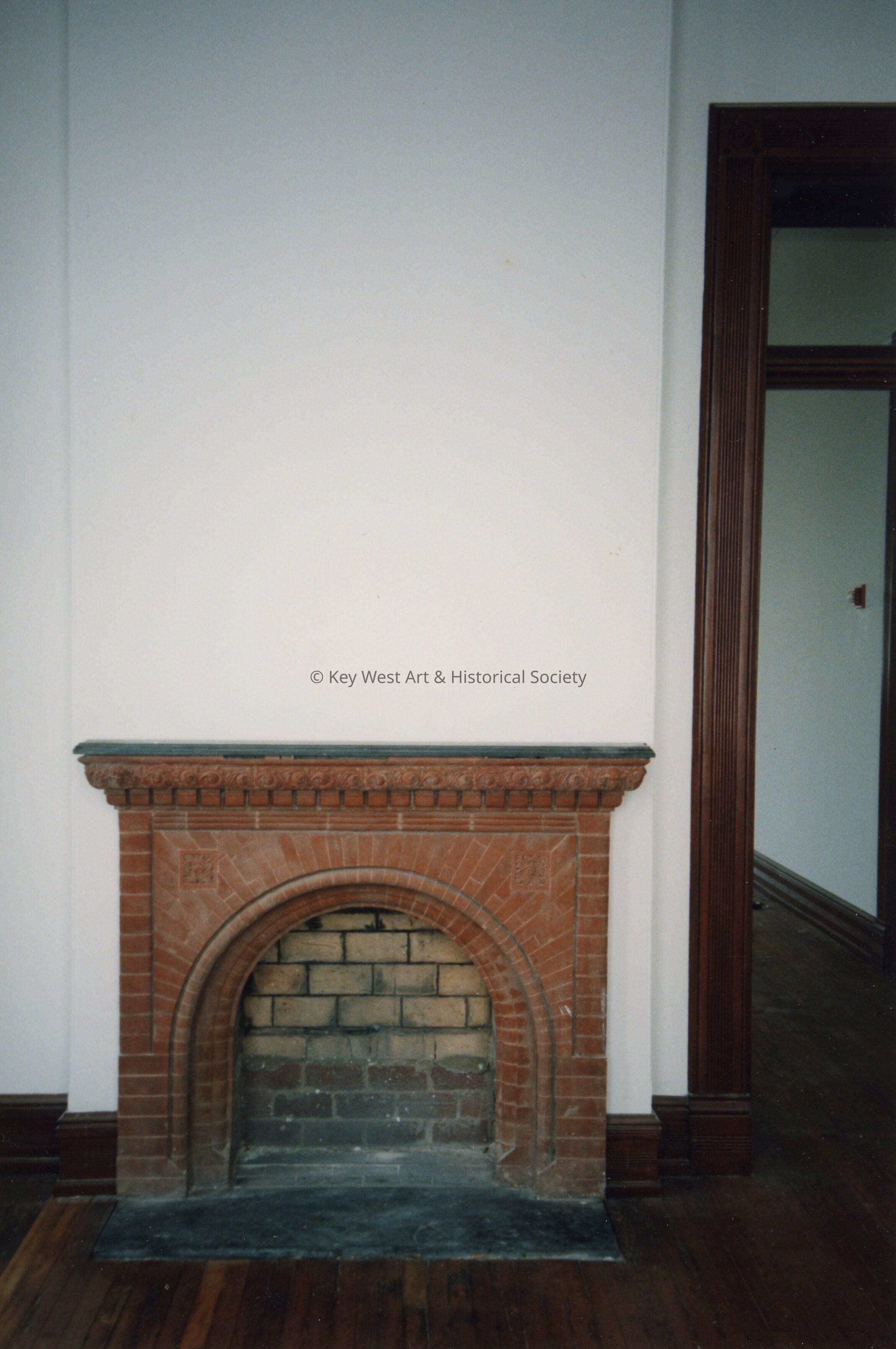 A fireplace.