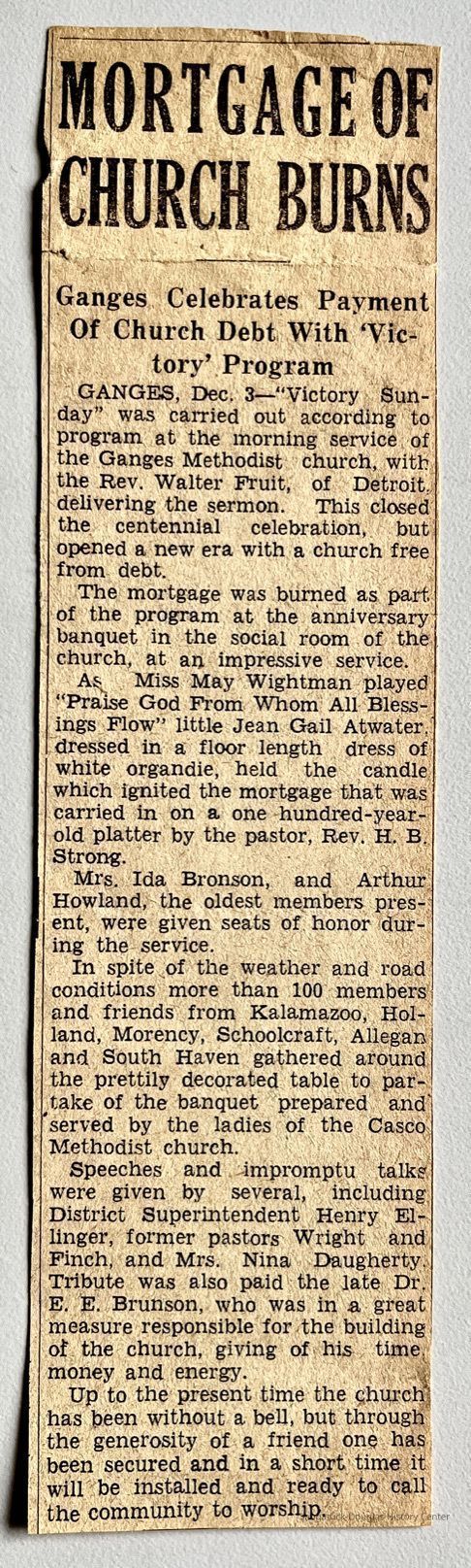 Ganges Methodist Church morgage burning picture number 1