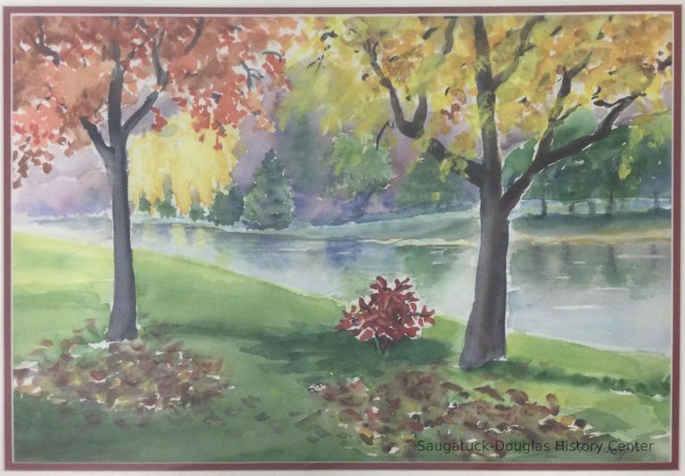          Watercolor of and autumn landscape and river
   