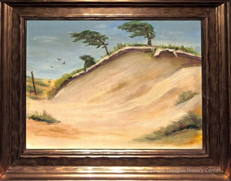         Oil painting of a sand dune
   