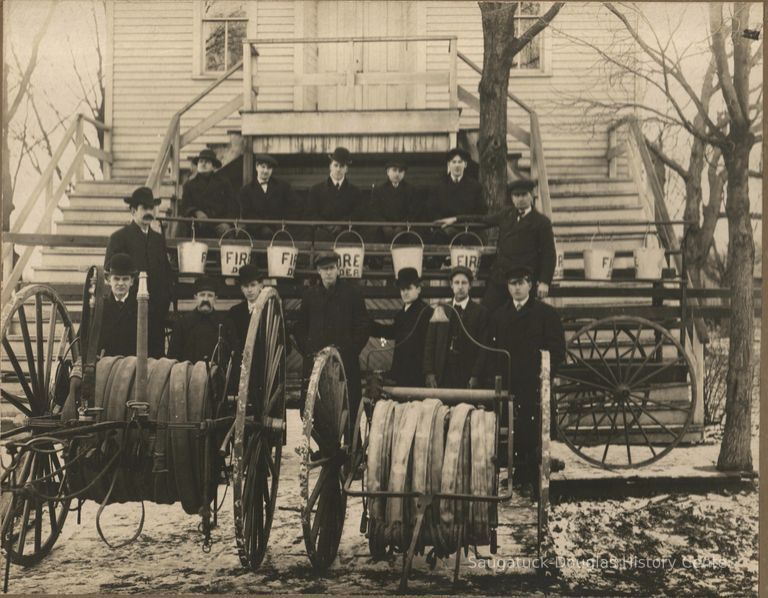          Saugatuck-fire-co-abt1905.jpg 3.2MB; digital image from James Faasen, Aug. 2023
Saugatuck Fire Brigade circa 1905 in back of village hall
Fire hoses used to fight Koning Hardware/ DL Barber general store fire on north Butler in 1903
Top row
Richard Rode-Fred Walz-Charles Redebauch-Chris Walz-Fred Metzger
Middle
Lee Leland, Jim Davis
Front row
Dr. Davis-Fred Davis-Ira Koning-Charles Bird-Jim Koning-Homer Adams-Herman Hirner
   