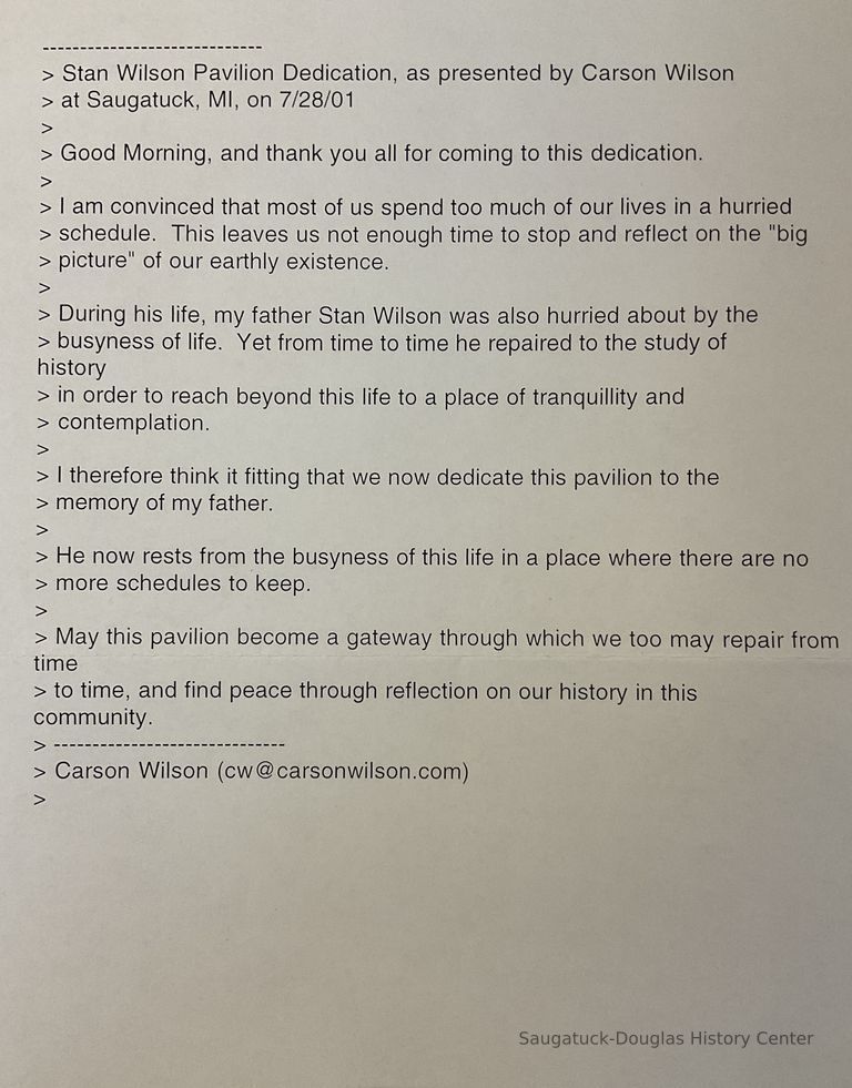          Text of son's speech at the dedication of the Wilson Pavilion at the SDHS Museum picture number 1
   