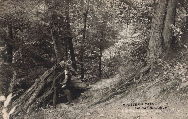 Source:
"Minister's Path, Saugatuck, Mich.". https://quod.lib.umich.edu/t/tinder/x-1490/tinder-rppc-002979. In the digital collection David V. Tinder Collection of Michigan Photography. William L. Clements Library, University of Michigan Library Digital Collections. February 02, 2026.