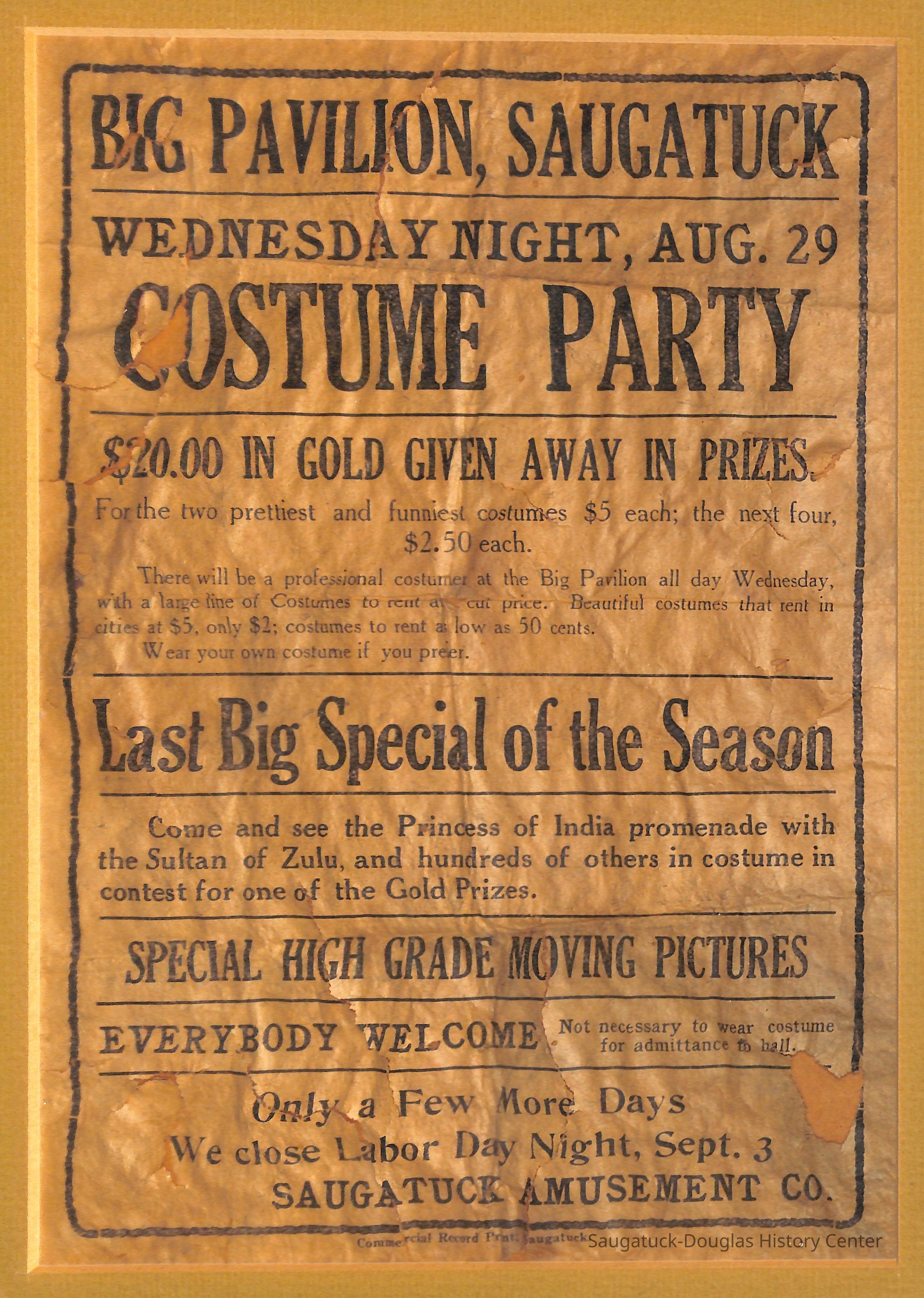 Newspaper clipping of a Big Pavilion advertisment