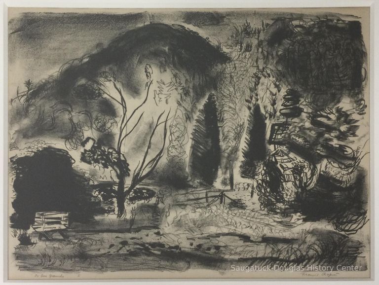          Lithograph print of the grounds at Oxbow
   