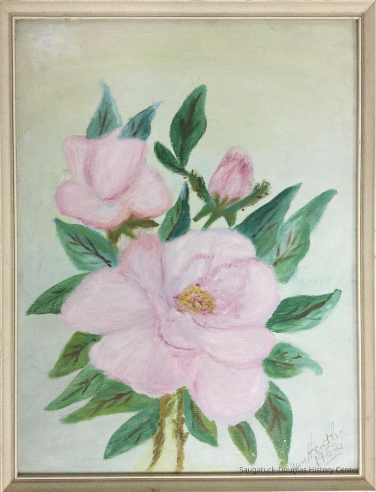          Oil painting of pink roses
   