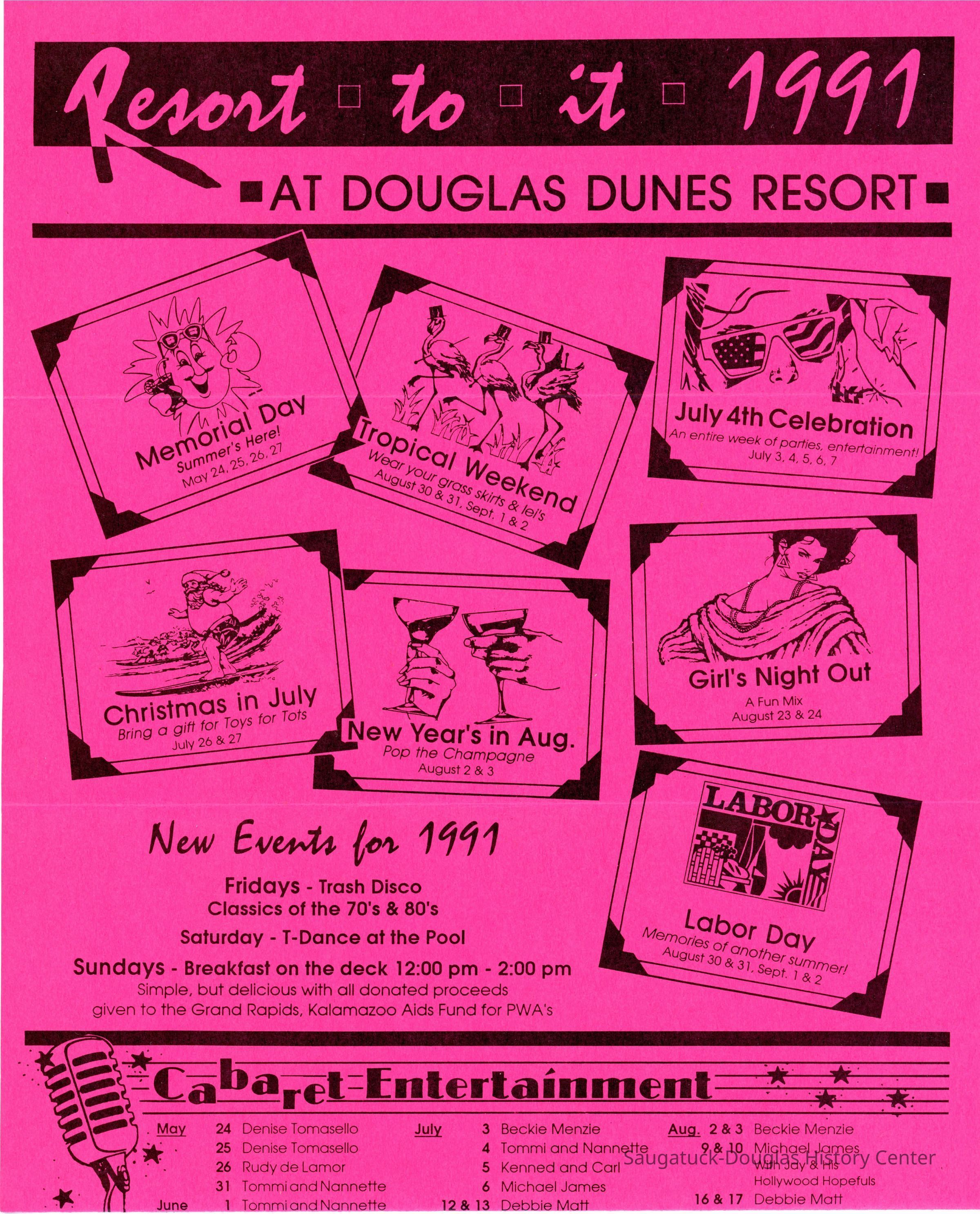 Flier of Events at the Douglas Dunes Resort in 1991 (1)
