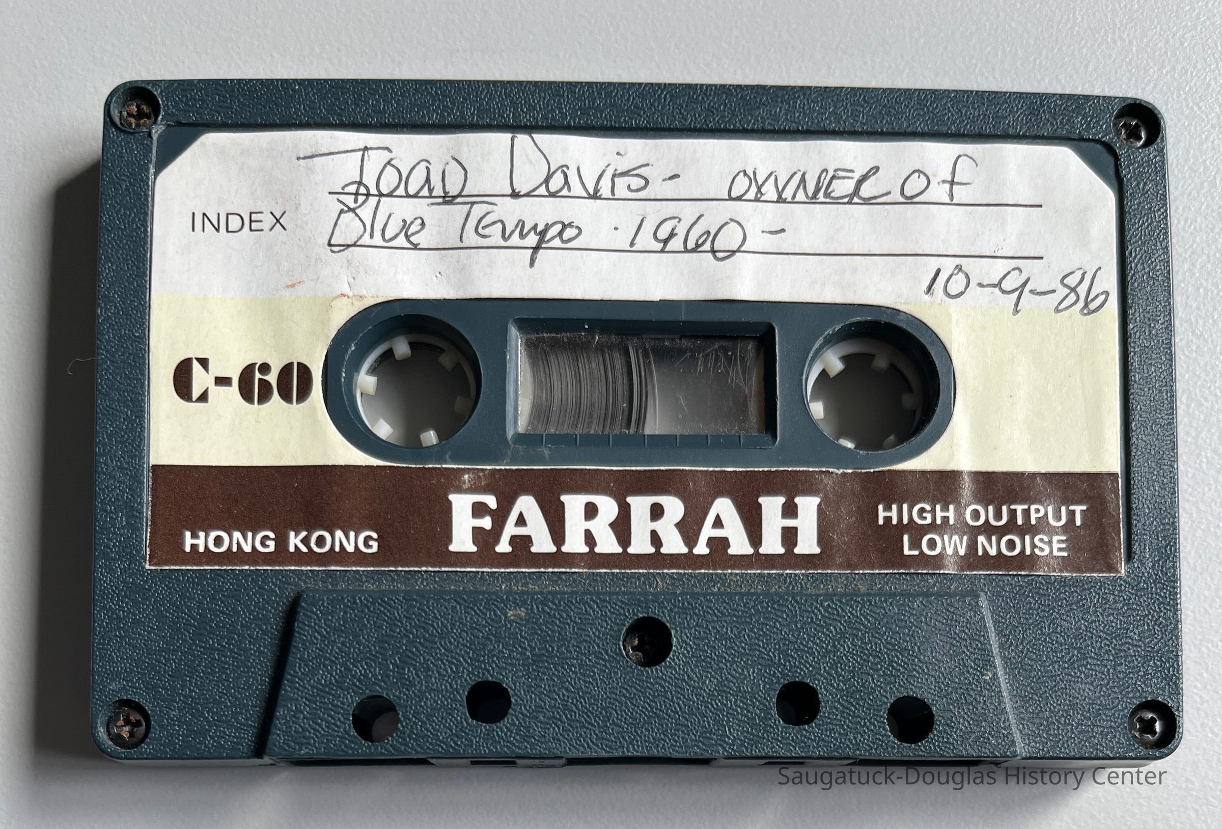          Toad Davis - owner of Blue Tempo 1960 - 10-9-86; Contents of tape as .wav file, below.
   