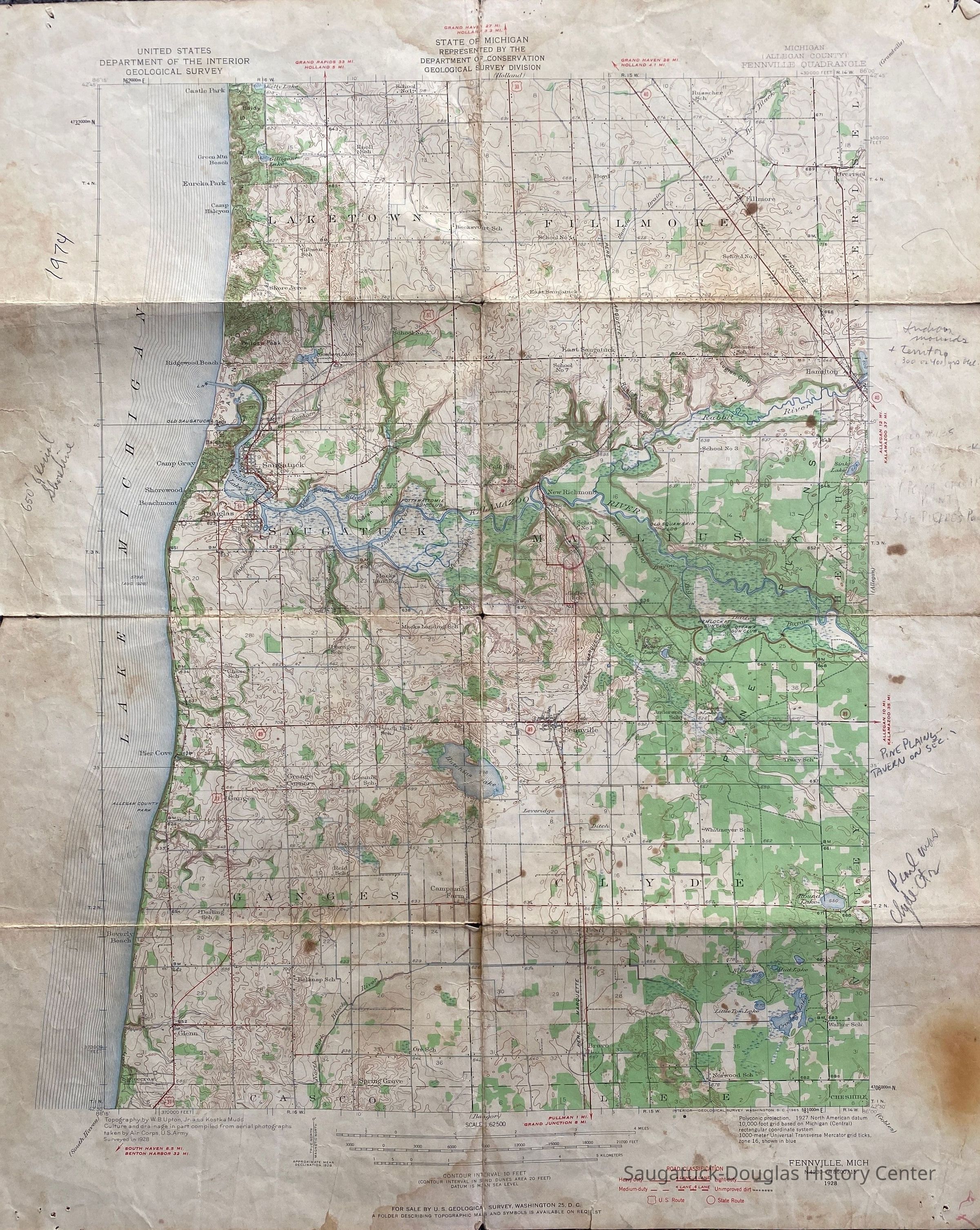          A 1928 map of the Fennville area from the United States geological survey
   