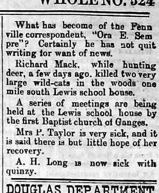 cr1878121301TwoWildCatsGanges.jpg; Richard Mack while hunting deer killed to wild-cats. Clipping also mentions
