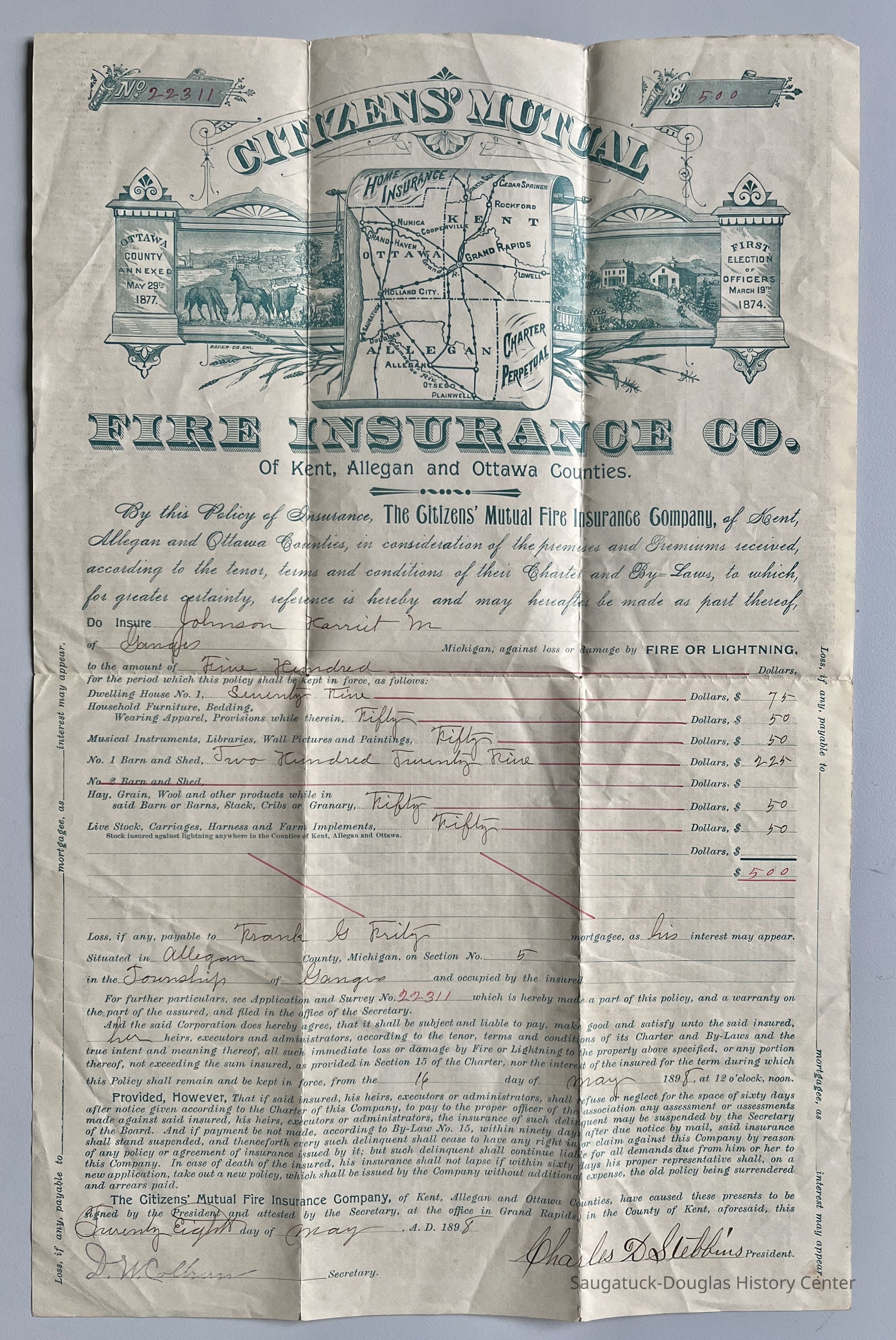 Harriet M. Johnson Fire Insurance Policy picture number 1